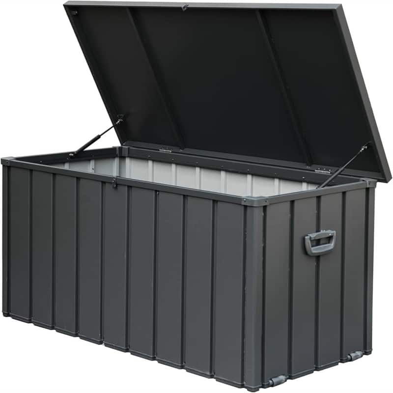 HTUTWOO - 160 Gallon Outdoor Storage Deck Box - Waterproof Large Patio Storage Bin for Cushions Throw Pillows Tools, Lockable - Dark Gray