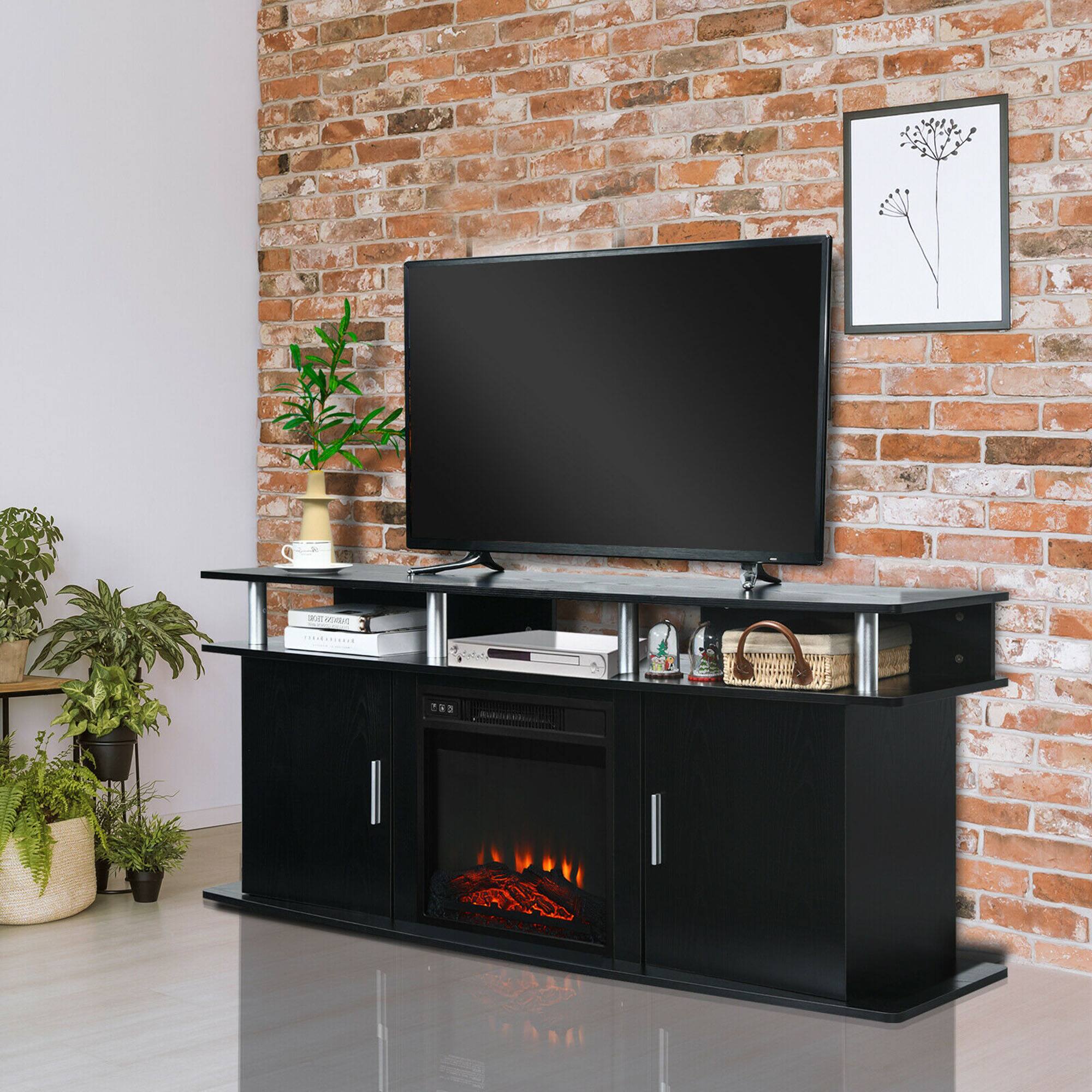 Alt View 2. Gymax - Gymax 63'' Fireplace TV Stand W/18'' 1400W Electric Fireplace up to 70'' Black - Black.