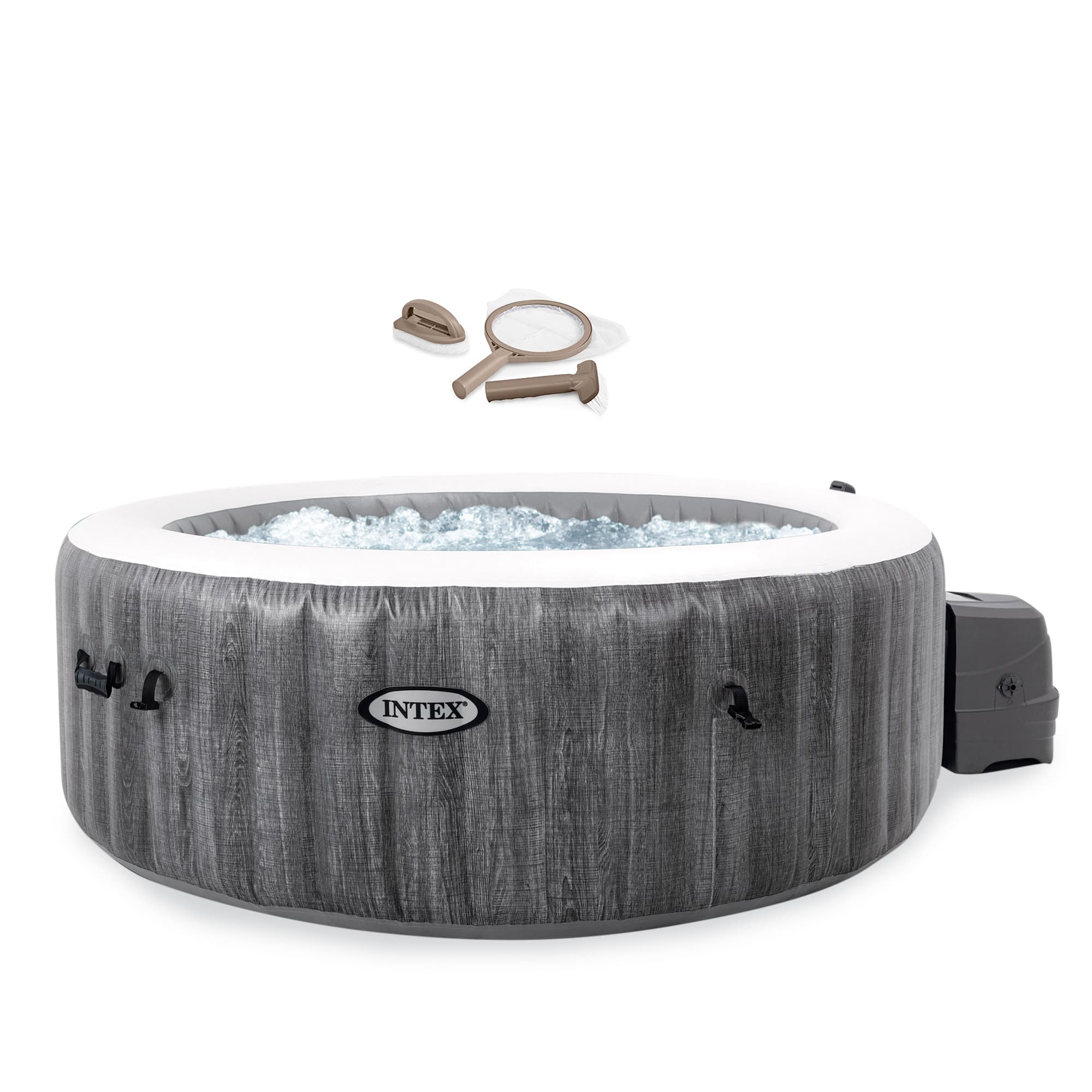 PureSpa Plus Inflatable Hot Tub & Intex PureSpa Maintenance Accessory Kit - Gray