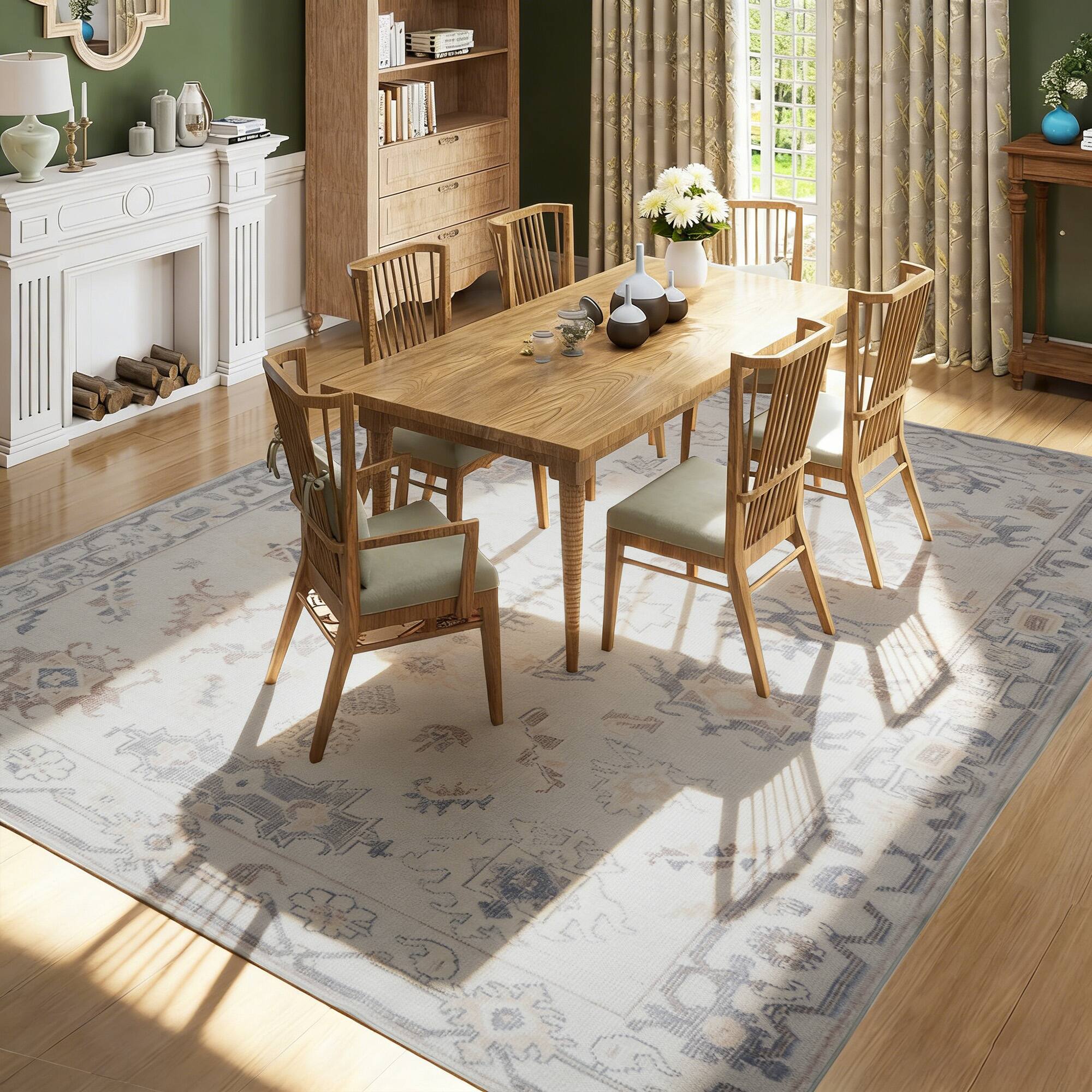 Back. RYHNUYNE - 8x10 Area Rug, Washable Area Rug Non Slip Rugs for Living Room,  Soft Easy Clean Carpet for Bedroom Dining Room Home - gray.