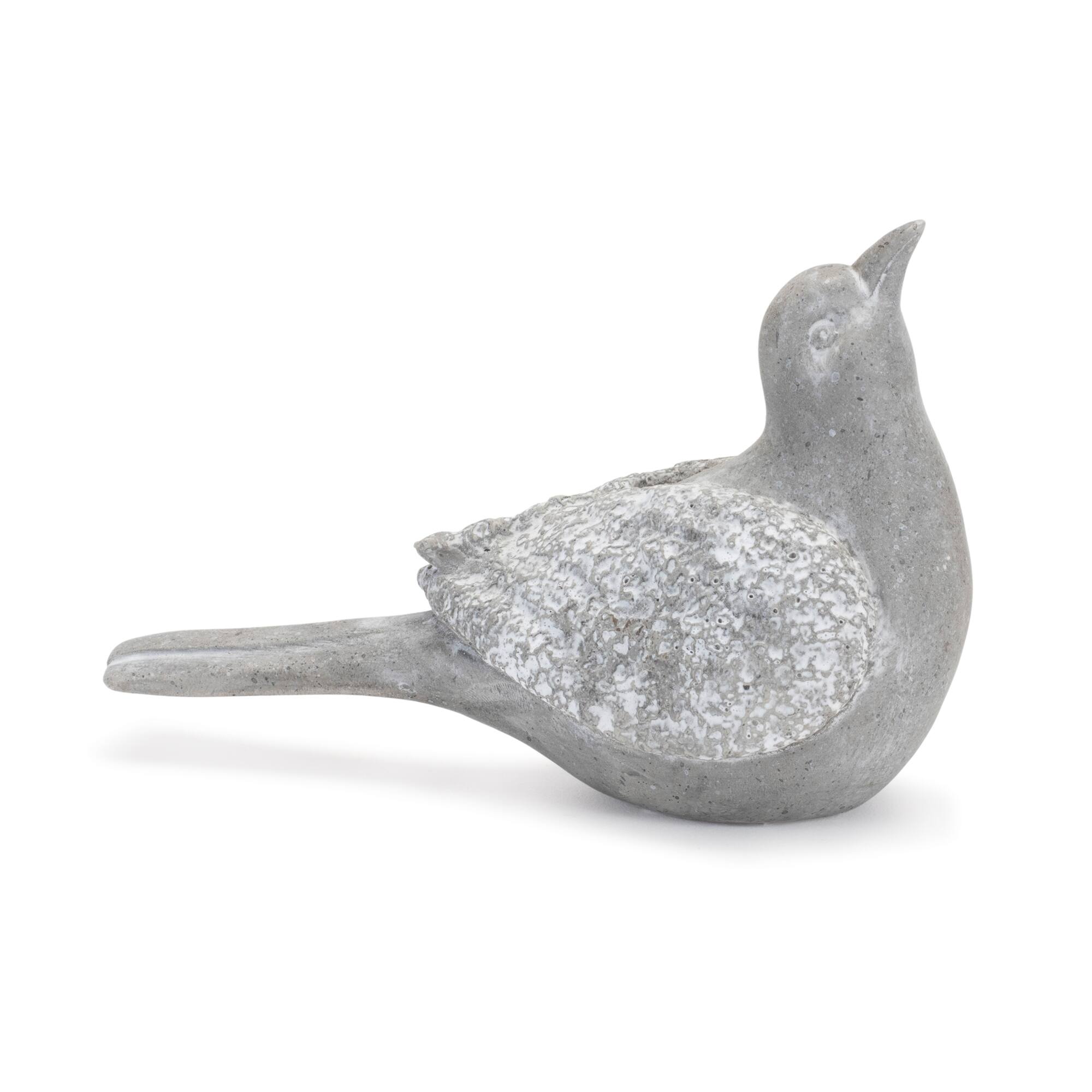 Angle. BreeBe - Stone Garden Bird Figurine (Set of 4) - Grey, White.