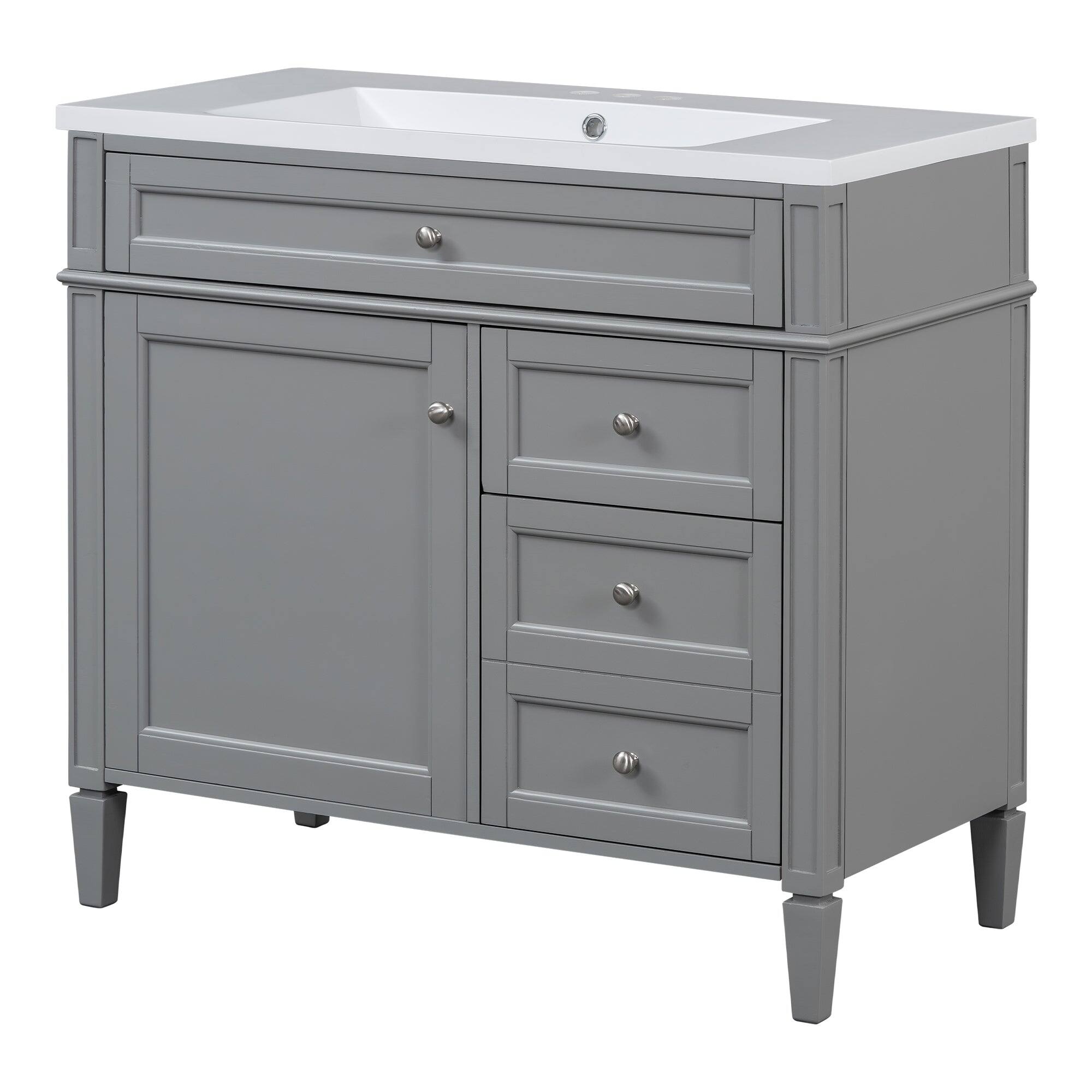 Alt View 7. Boyel Living - 36 Inch Bathroom Vanity Set with Mirror Cabinet Resin Sink 3 Drawers 2 Doors Gray - Gray.
