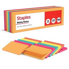 Staples - Sticky Notes, 3" x 5", Pool Party Collection, 100 Sheets/Pad, 12 Pads/Pack (S-35BR12) - Assorted