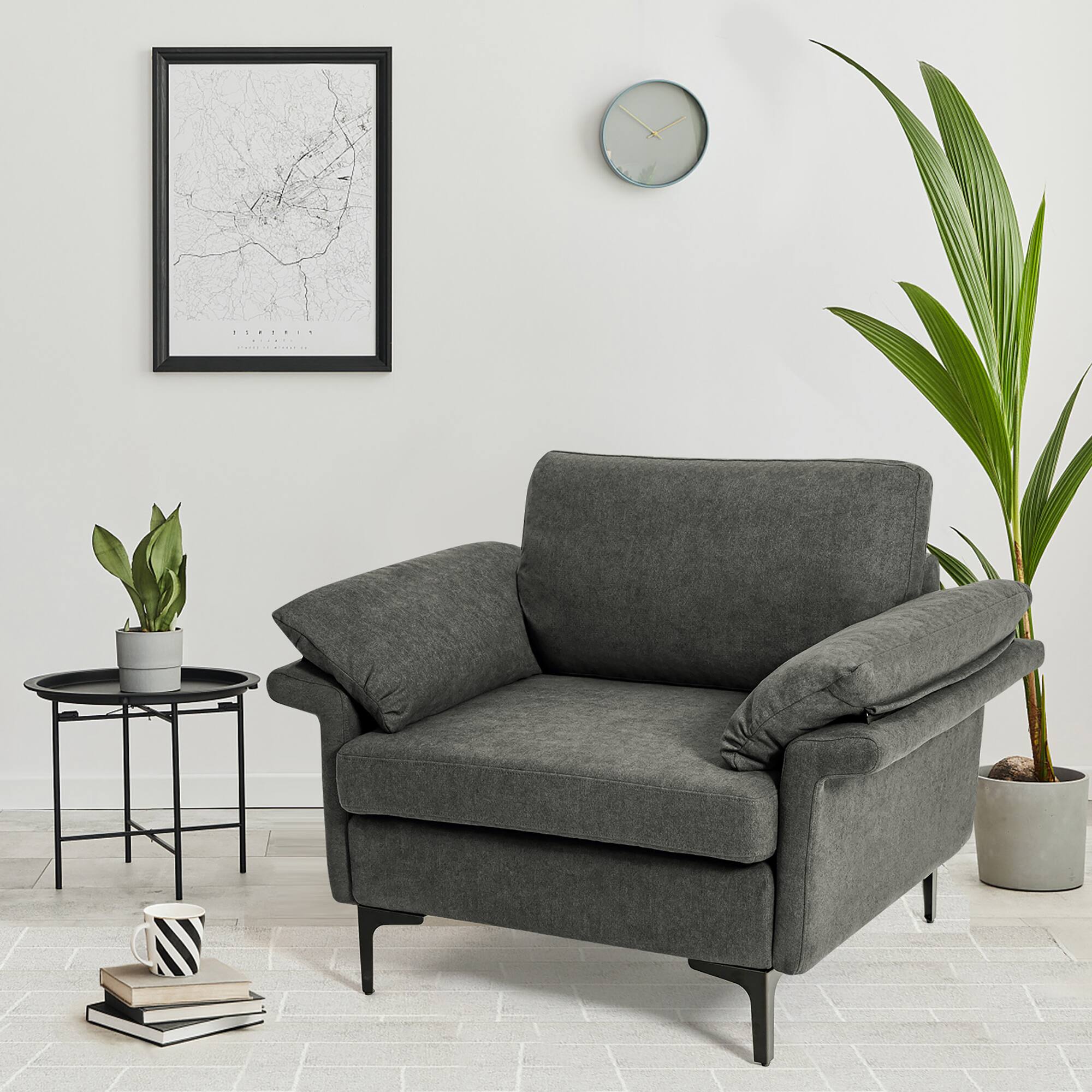 Alt View 2. Costway - Costway Modern Linen Fabric Accent Armchair Upholstered Single Sofa w/ Metal Legs - Grey.