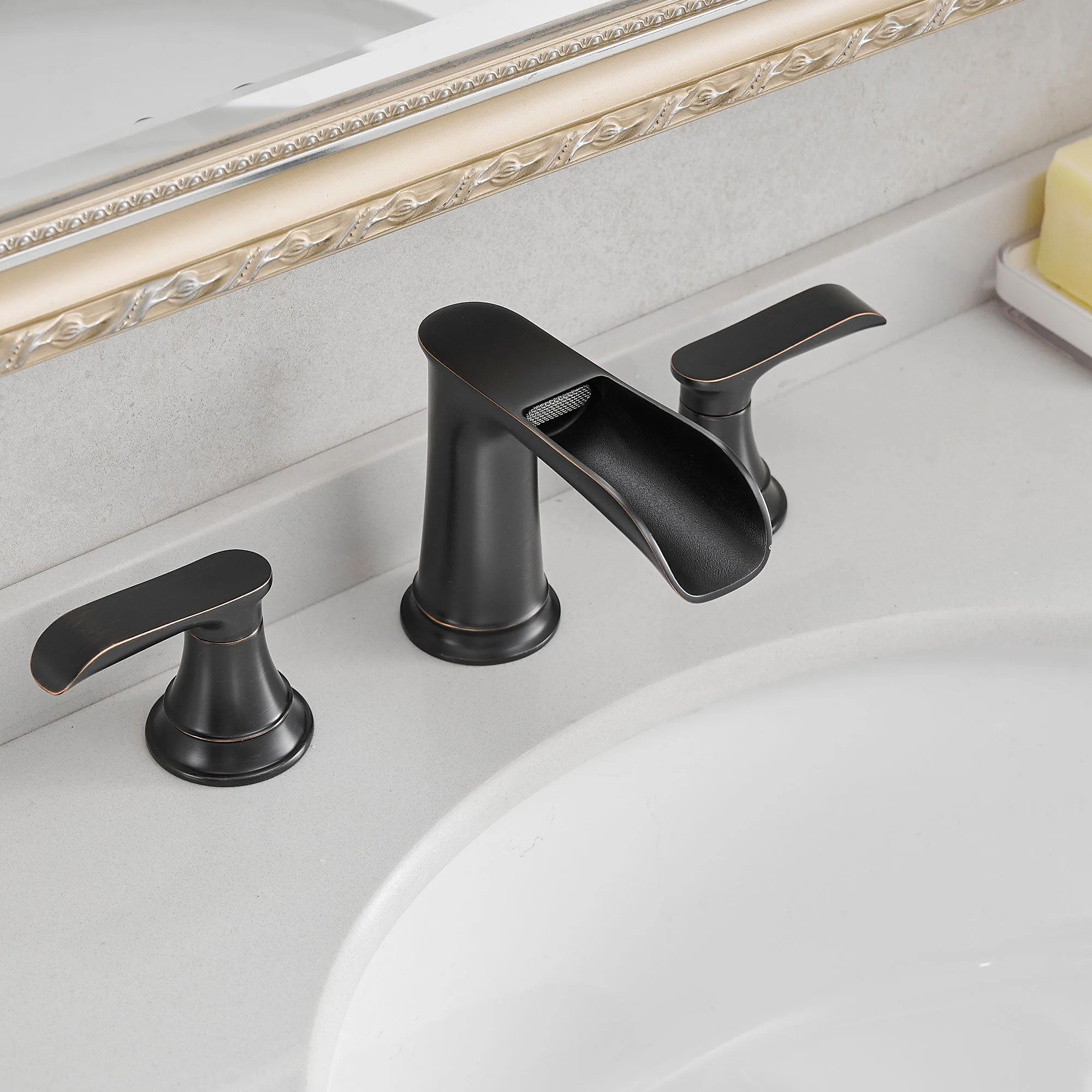 Alt View 10. Boyel Living - 8 Inch Widespread Double Handle Brass Bathroom Faucet with Pop Up Drain and Water Supply Hoses in Oil Rubbed Bronze - Oil Rubbed Bronze.