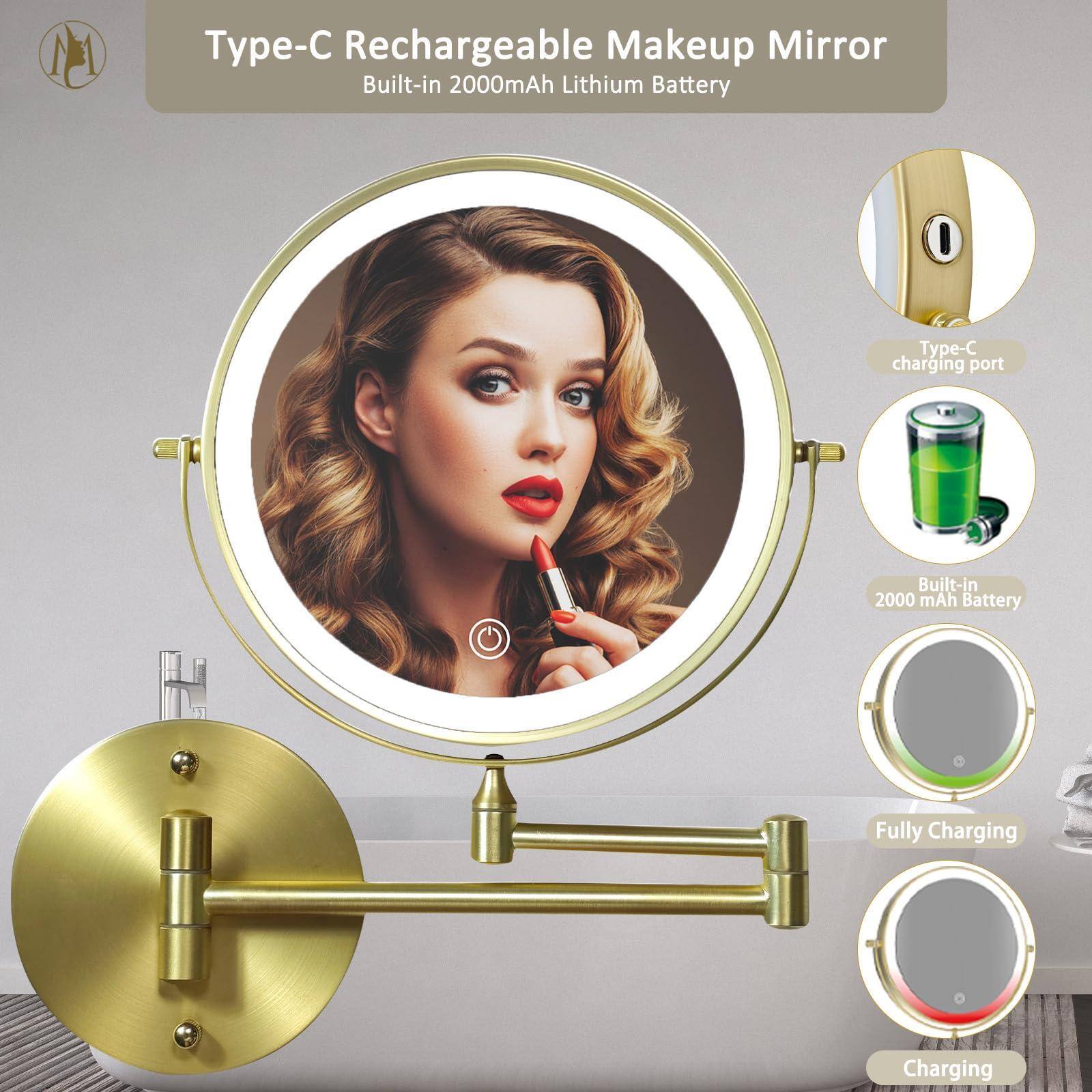 Type-C Rechargeable Makeup Mirror  
Built-in 2000mAh Lithium Battery  

- Type-C charging port  
- Built-in 2000 mAh Battery  
- Fully Charging  
- Charging