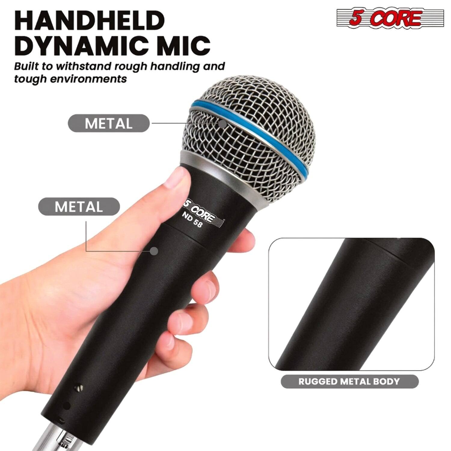 HANDHELD DYNAMIC MIC  
Built to withstand rough handling and tough environments  

5 CORE  
METAL  
METAL  
RUGGED METAL BODY