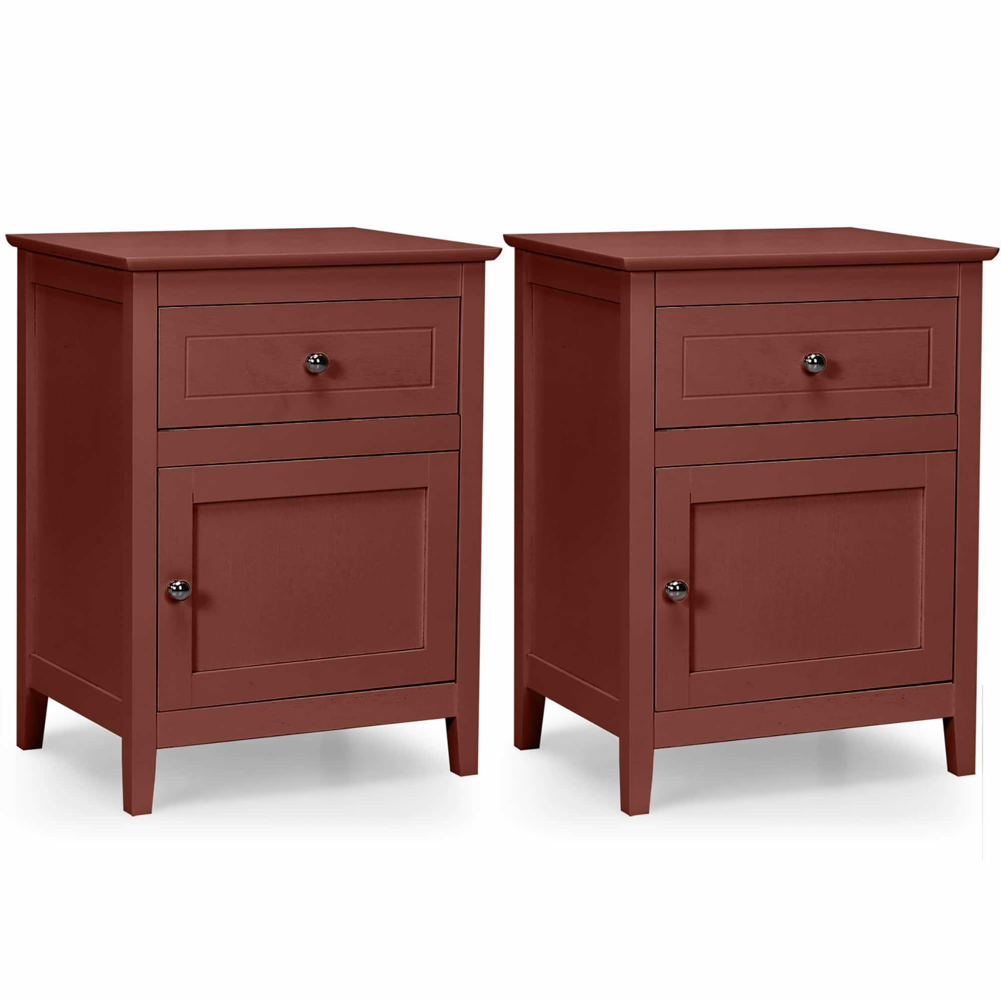 Front. Costway - Costway 2PCS Nightstand Drawer Accent Side End Table Storage Cabinet - Cherry.