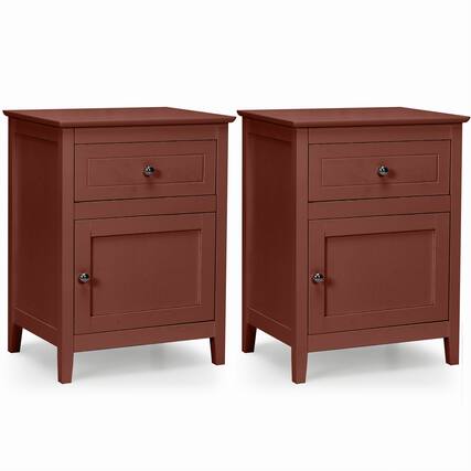 Front. Costway - Costway 2PCS Nightstand Drawer Accent Side End Table Storage Cabinet - Cherry.