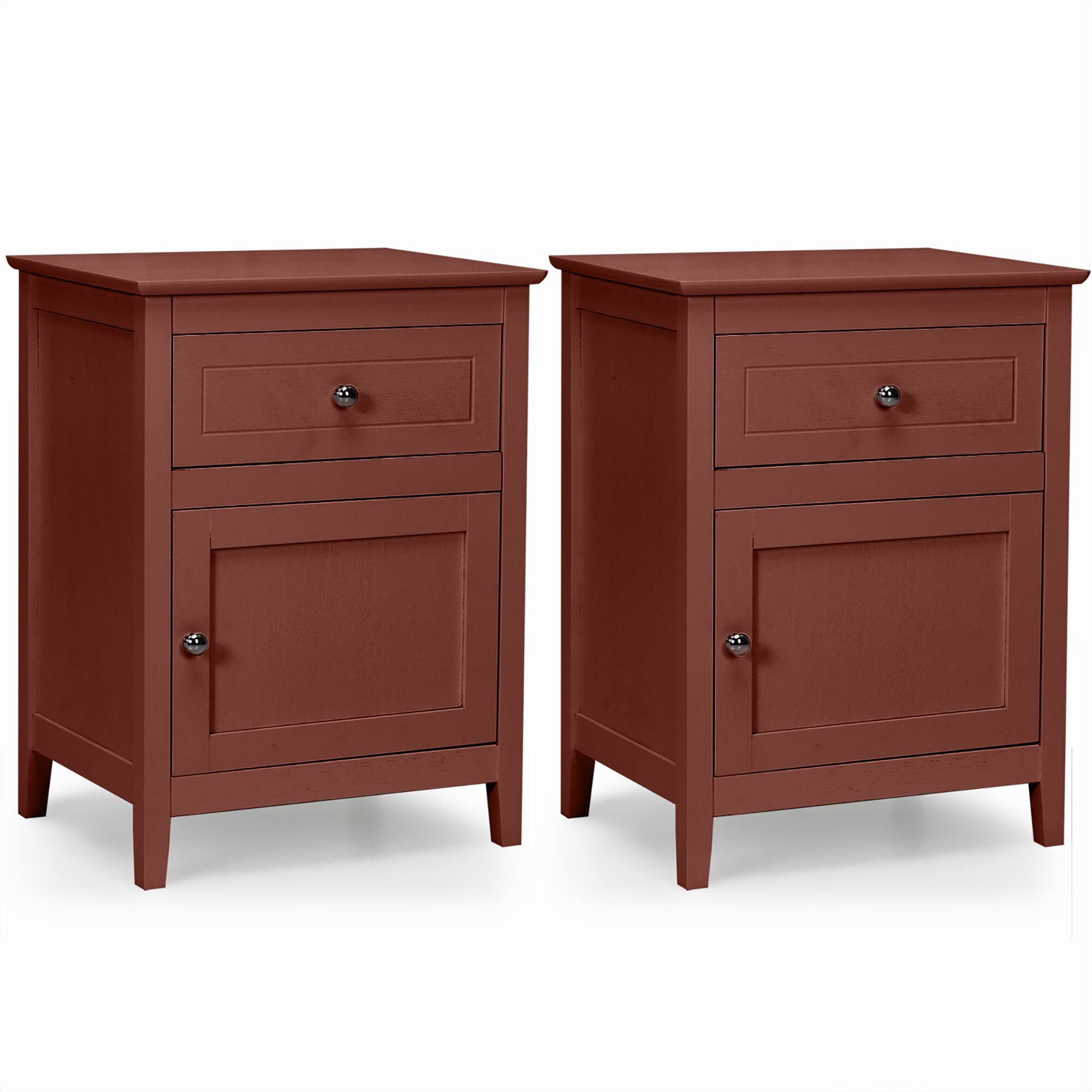 Costway - 2PCS Nightstand Drawer Accent Side End Table Storage Cabinet - Cherry