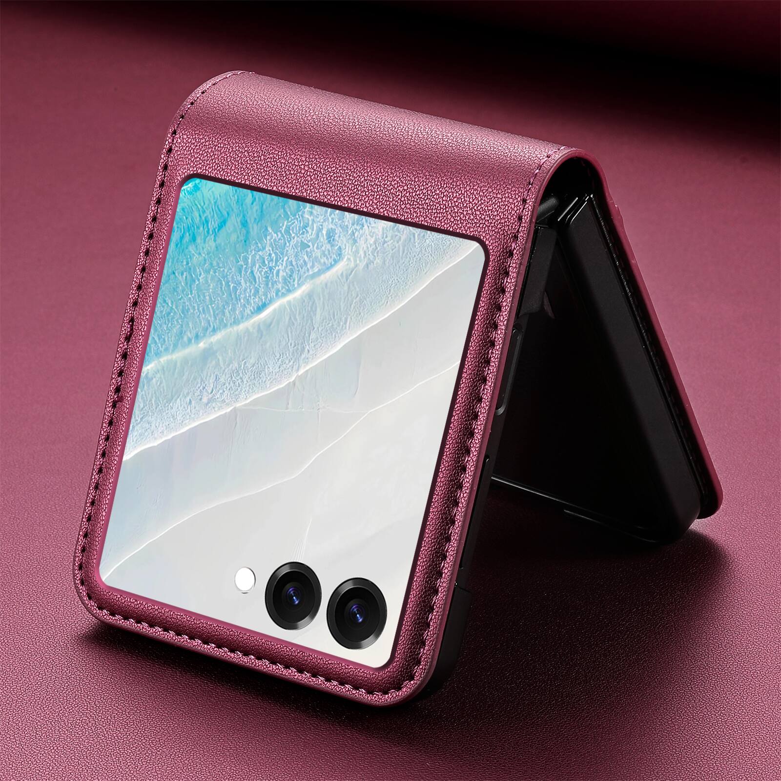 Alt View 2. Dteck - Wallet Case for Samsung Galaxy Z Flip8, Premium Leather Shockproof Slim Cover with Card Slot - Winered.