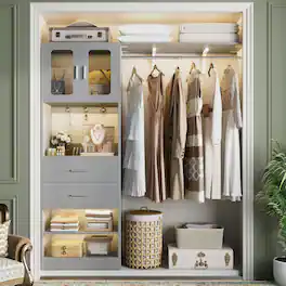 Aheaplus - 5FT Wall-Mounted Closet Organizer with Drawers, Hanging Rod, and Shelves, Sturdy & Easy Assembly - Gray