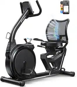 MERACH - Recumbent Exercise Bike for Home Seniors Adults with Smart Bluetooth, Exclusive App, LCD, Heart Rate Handle - Black