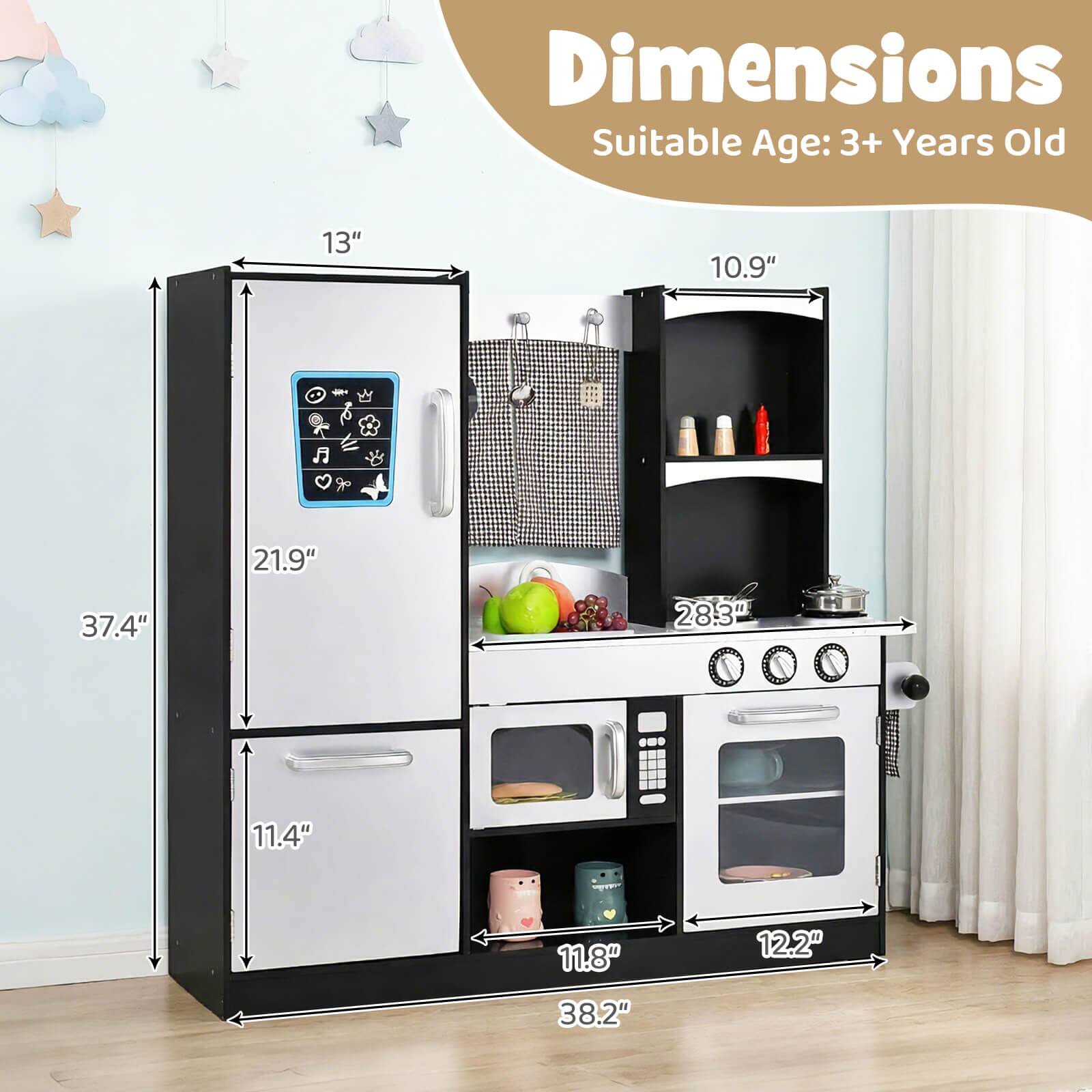 Dimensions  
Suitable Age: 3+ Years Old  

- 13"  
- 10.9"  
- 21.9"  
- 37.4"  
- 28.3"  
- 11.4"  
- 11.8"  
- 38.2"  
- 12.2"