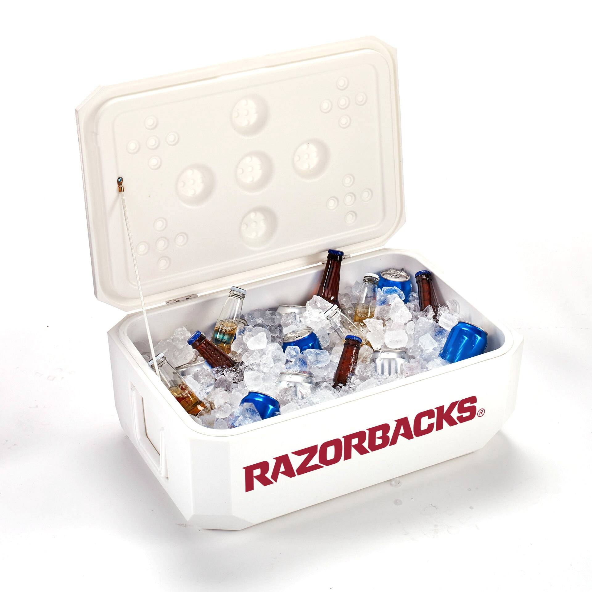 Alt View 1. Indigo Falls - White Arkansas Razorbacks 40-Can Cornhole Cooler - White.