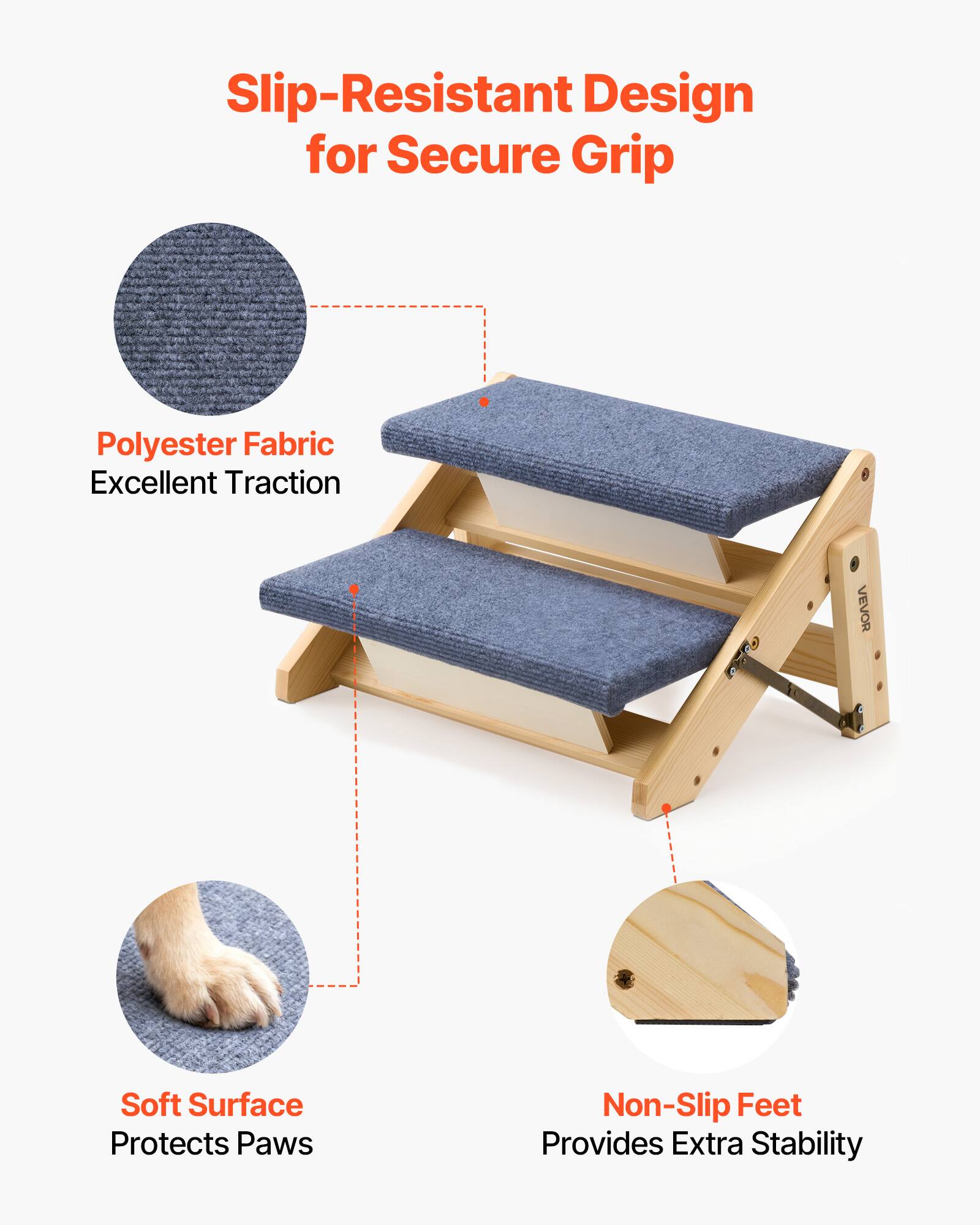 Slip-Resistant Design for Secure Grip

- Polyester Fabric
  - Excellent Traction

- Soft Surface
  - Protects Paws

- Non-Slip Feet
  - Provides Extra Stability
