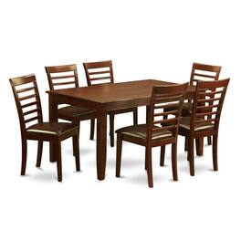 East West Furniture - 7 PC Dining room set-Dining Table with 6 matching Chairs - Mahogany