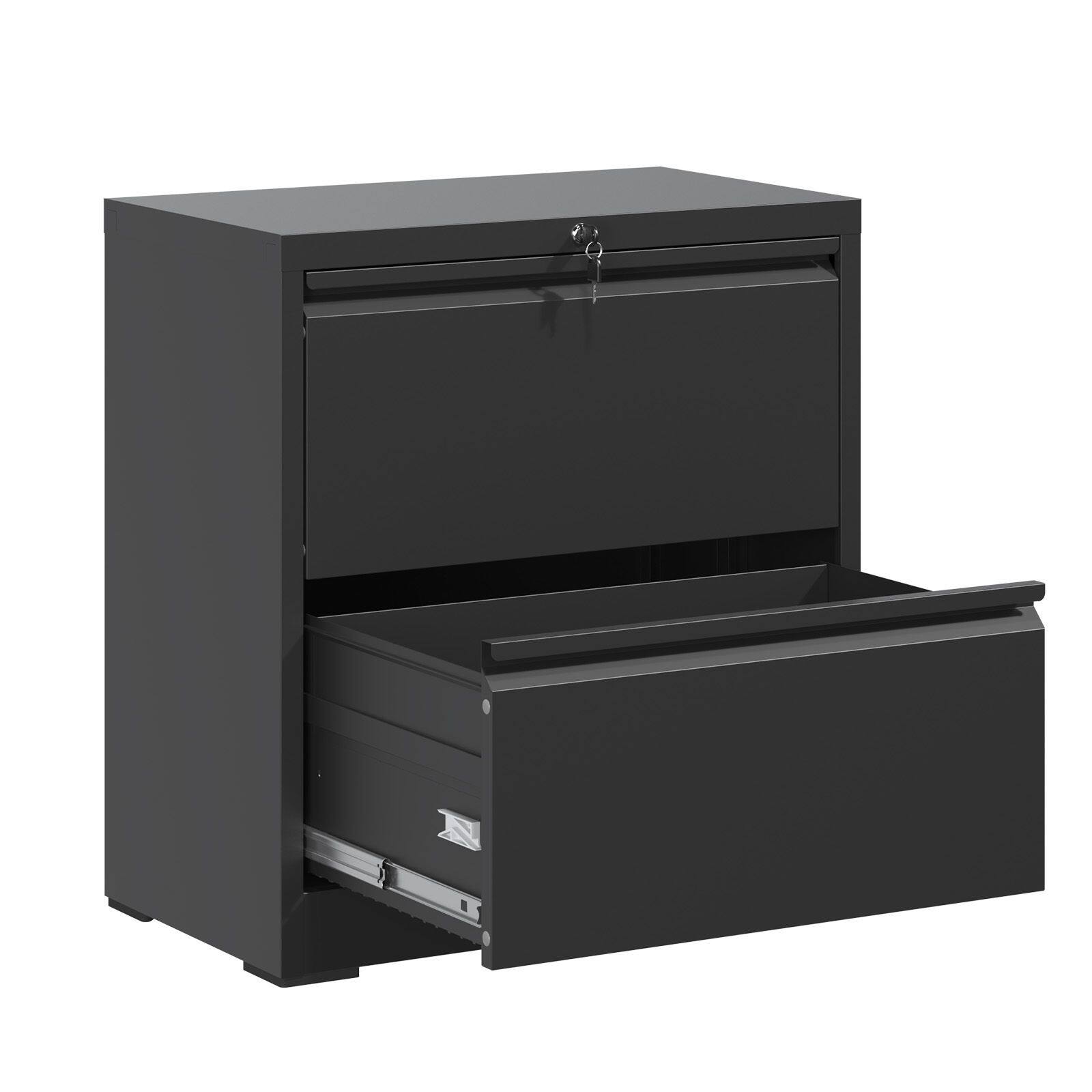 Back. Mirfee - 2-Drawer Lateral File Cabinet with Lock, for Letter/Legal/A4/F4 Files - Black.