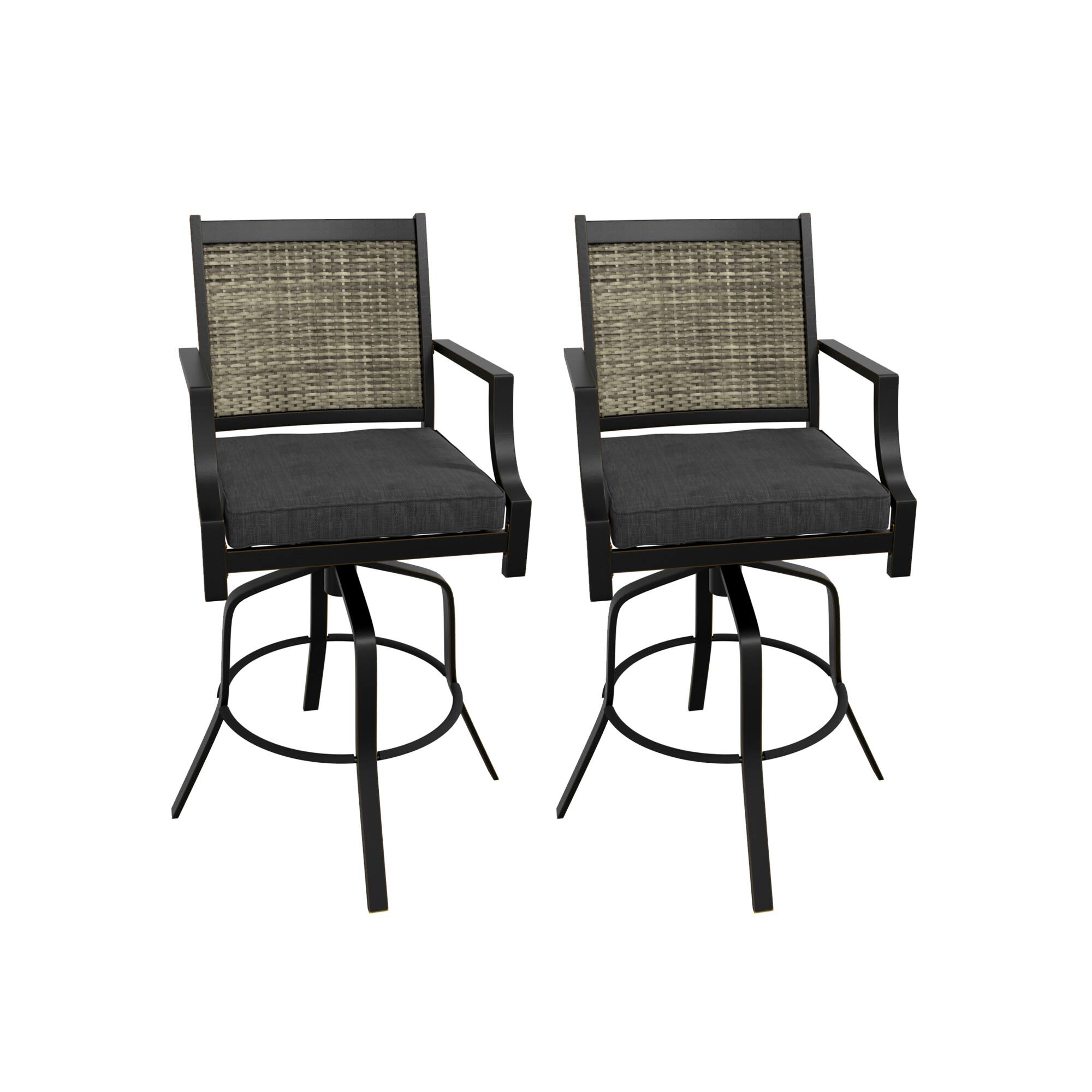 Back. Mondawe - 2-Piece Swivel Bar Chair Set with Yarn-dyed Fabric Cushion - Black+Brown.