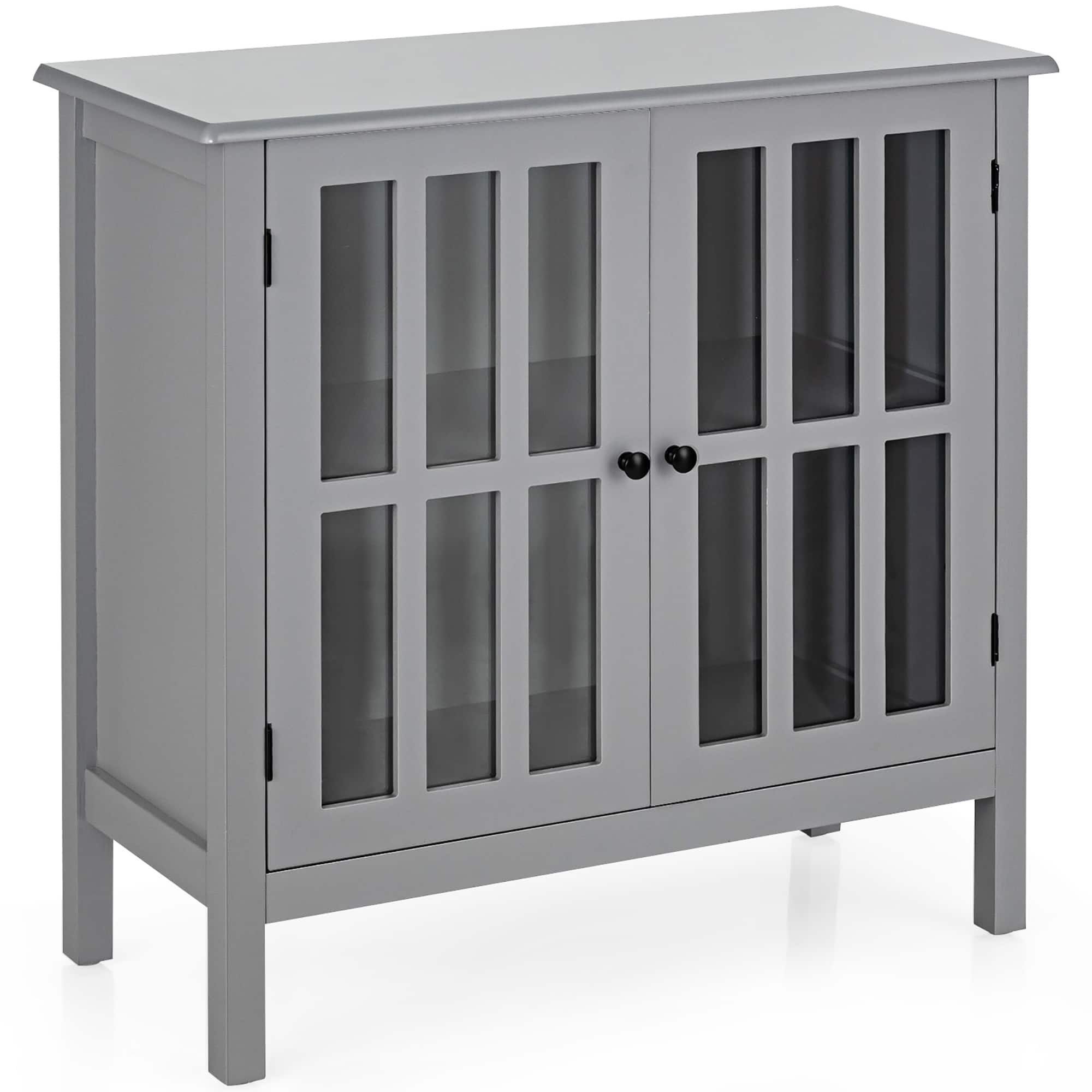 Front. Costway - Costway Storage Buffet Cabinet Glass Door Sideboard Console Table Server - Gray.