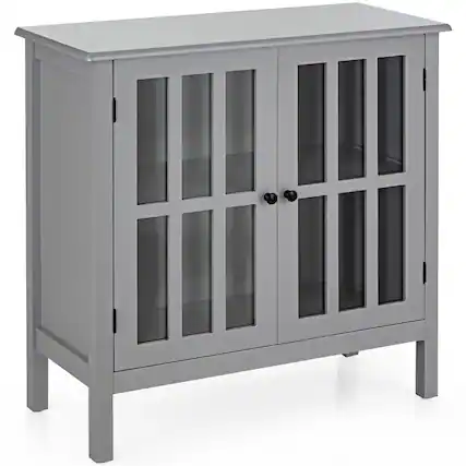 Front. Costway - Costway Storage Buffet Cabinet Glass Door Sideboard Console Table Server - Gray.