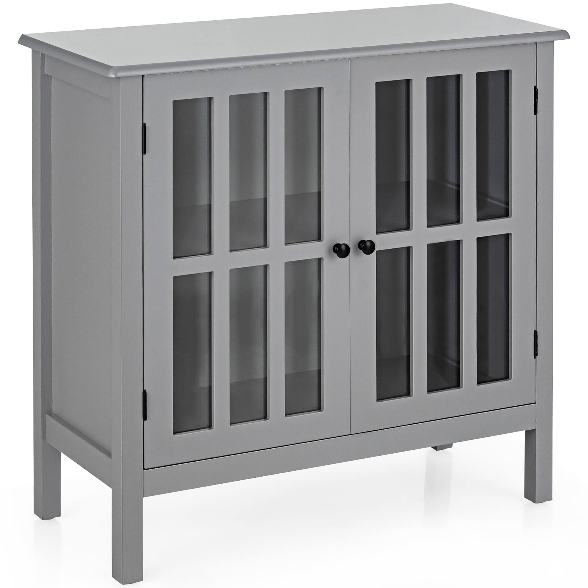 Front. Costway - Costway Storage Buffet Cabinet Glass Door Sideboard Console Table Server - Gray.