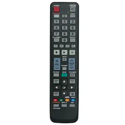 POWER FUNCTION TV SOURCE Le BO RECEIVER TV SLEEP 1 2 3 4 5 6 7 FULL SCREEN 8 0 9 REPEAT - MUTE + VOL E TUNING ICH SFE MODE DISC MENU MENU TITLE MENU POPUP TOOLS INFO i RETURN EXIT TUNES MEMORY MO/ST A INTERNET B C D0 OPLE PL II D DSP AH59-02298A