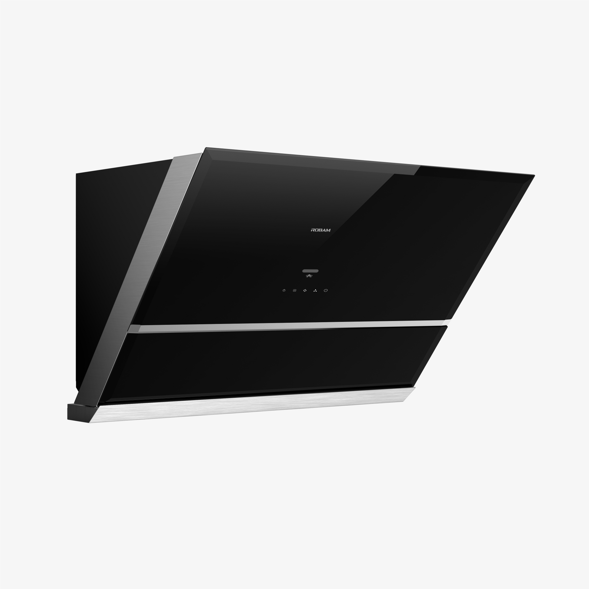 Angle. Robam - 1050 CFM Slant Vent Side-Draft Under Cabinet/Wall Mount Range Hood,Gesture & Touch Control, LED Light,Wash-Free Filter - Black.