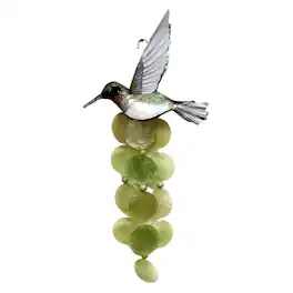 Bamboo Source Tropical Decor - Bamboo Source Hummingbird Metal and Capiz Outdoor Wind Chime 21.5 x 10 inch - Green