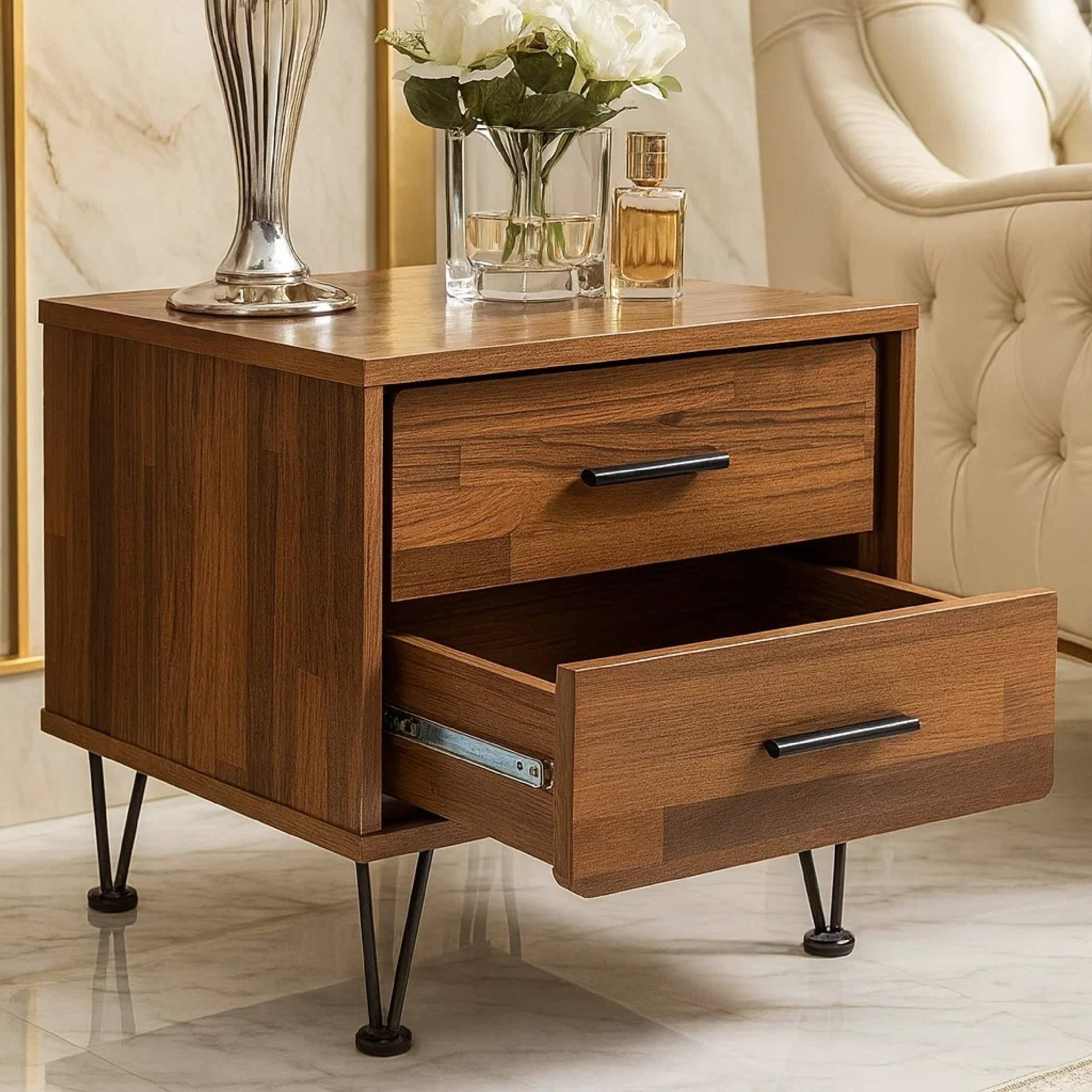 Alt View 6. Manhattan Lane - Contemporary 2 Drawers Wood Nightstand - Brown.