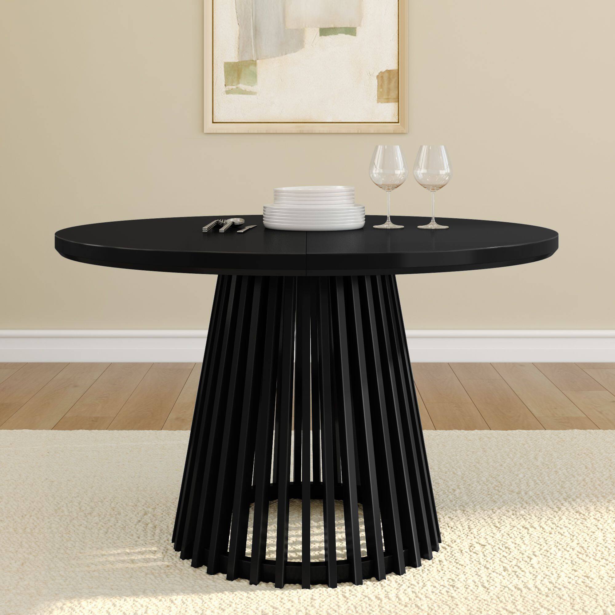 Alt View 1. Plank+Beam - Lido Round Dining Table (47in / 1194mm)|| Black - Black.