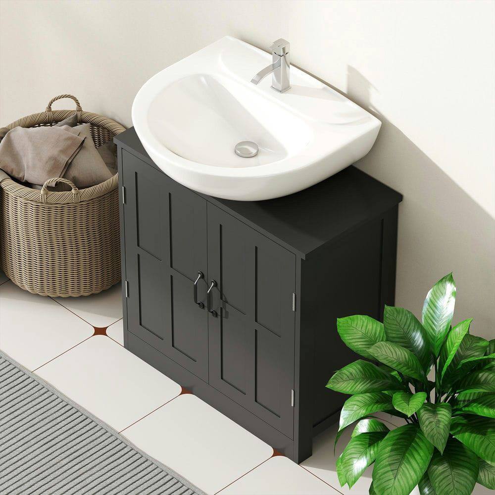Angle. Kadyn - Bathroom Sink Cabinet, Pedestal Sink Cabinet with Adjustable Shelf, Black - Black.