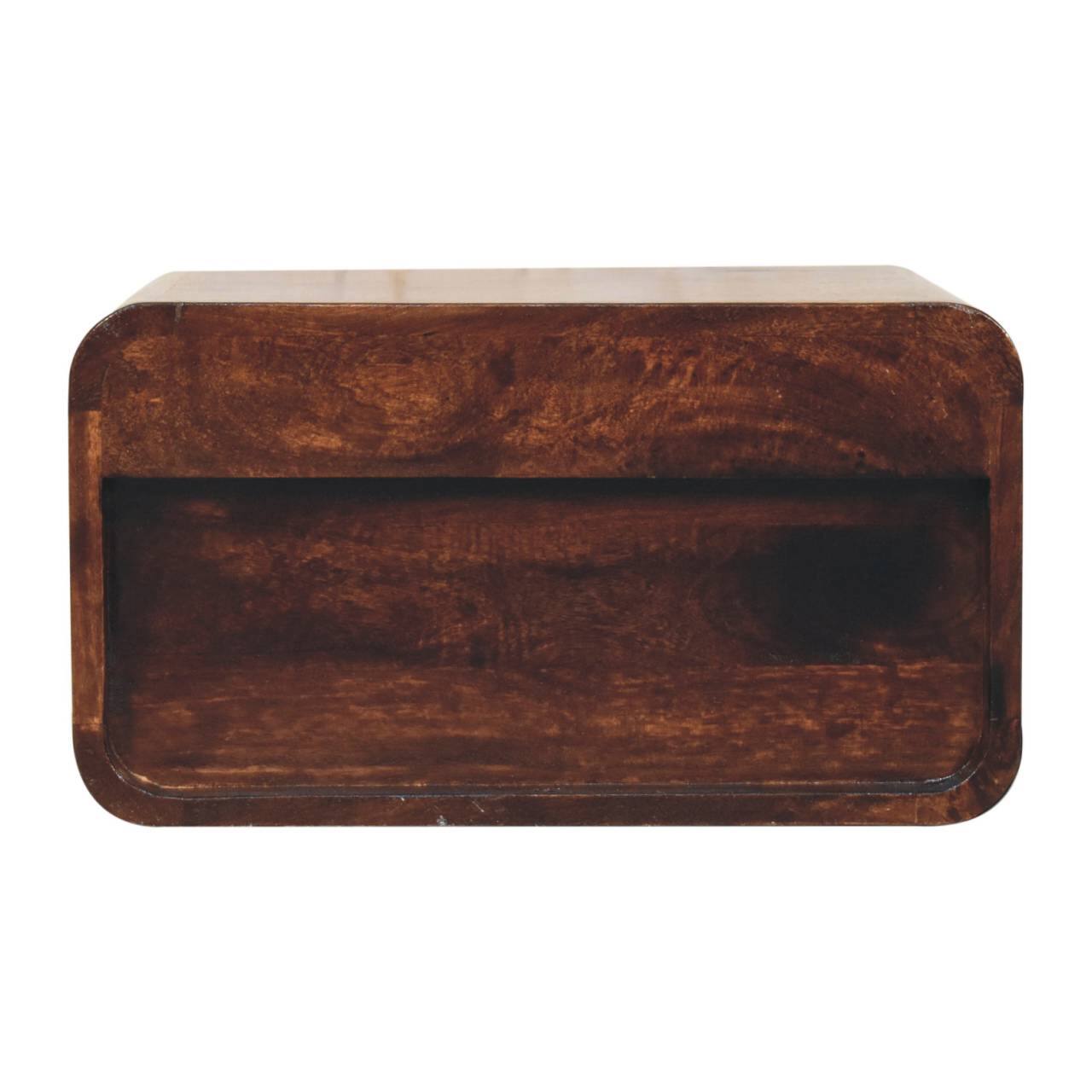 Alt View 5. Artisan Furniture - Artisan Furniture Solid Wood Curved California Walnut Wall Mounted Bedside with Open Slot, 1 Drawer, Dark Brown - Dark Brown.