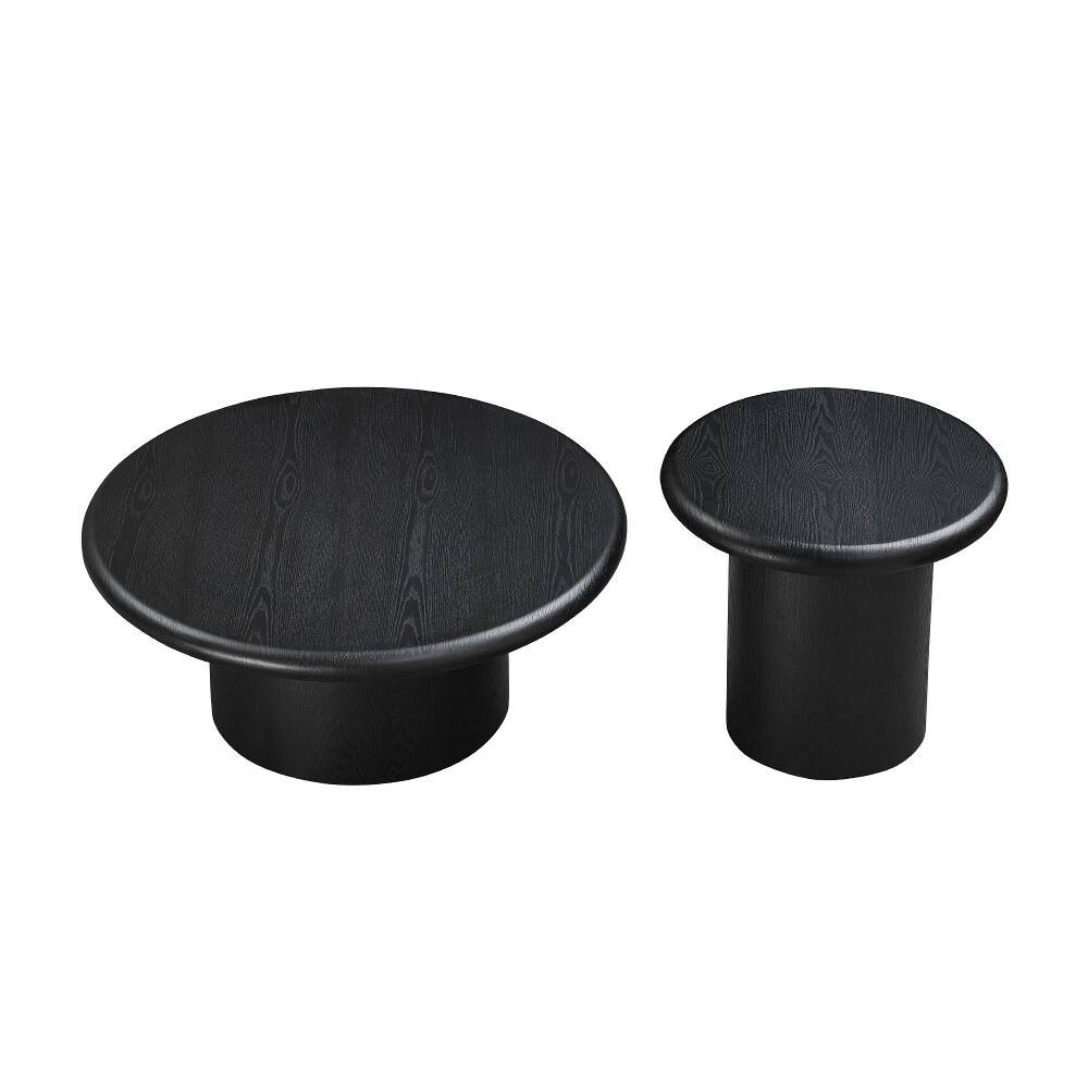 Left. Loheer - Loheer 2-Piece Modern Round Coffee Table Set Black Nesting Wood Veneer Easy Assembly - Black.