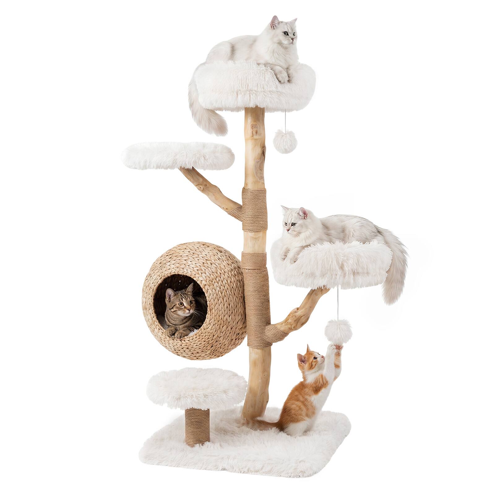 Alt View 9. Gymax - Gymax 5-Tier Cat Tree 53'' Wooden Cat Tower w/Woven Cat Condo Plush Perches for Indoor White.