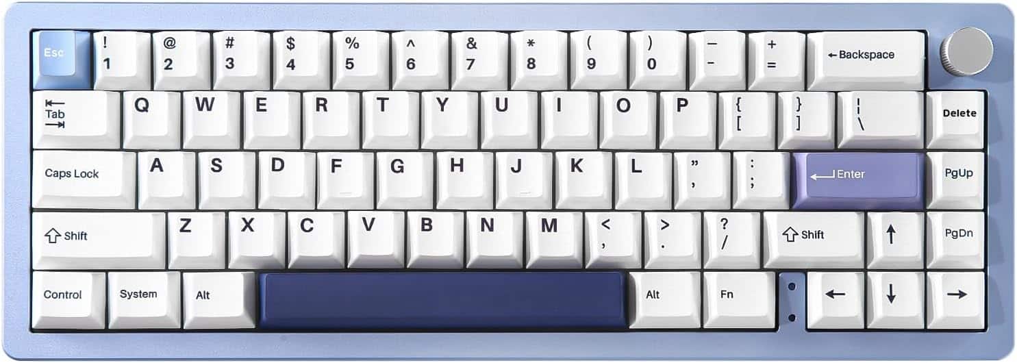 Wikistore - AL66 Wireless Mechanical Keyboard,65% Knob Contro Hot Swappable Pre-lubed Switches, Gasket Mounted RGB Milk Switch - Blue