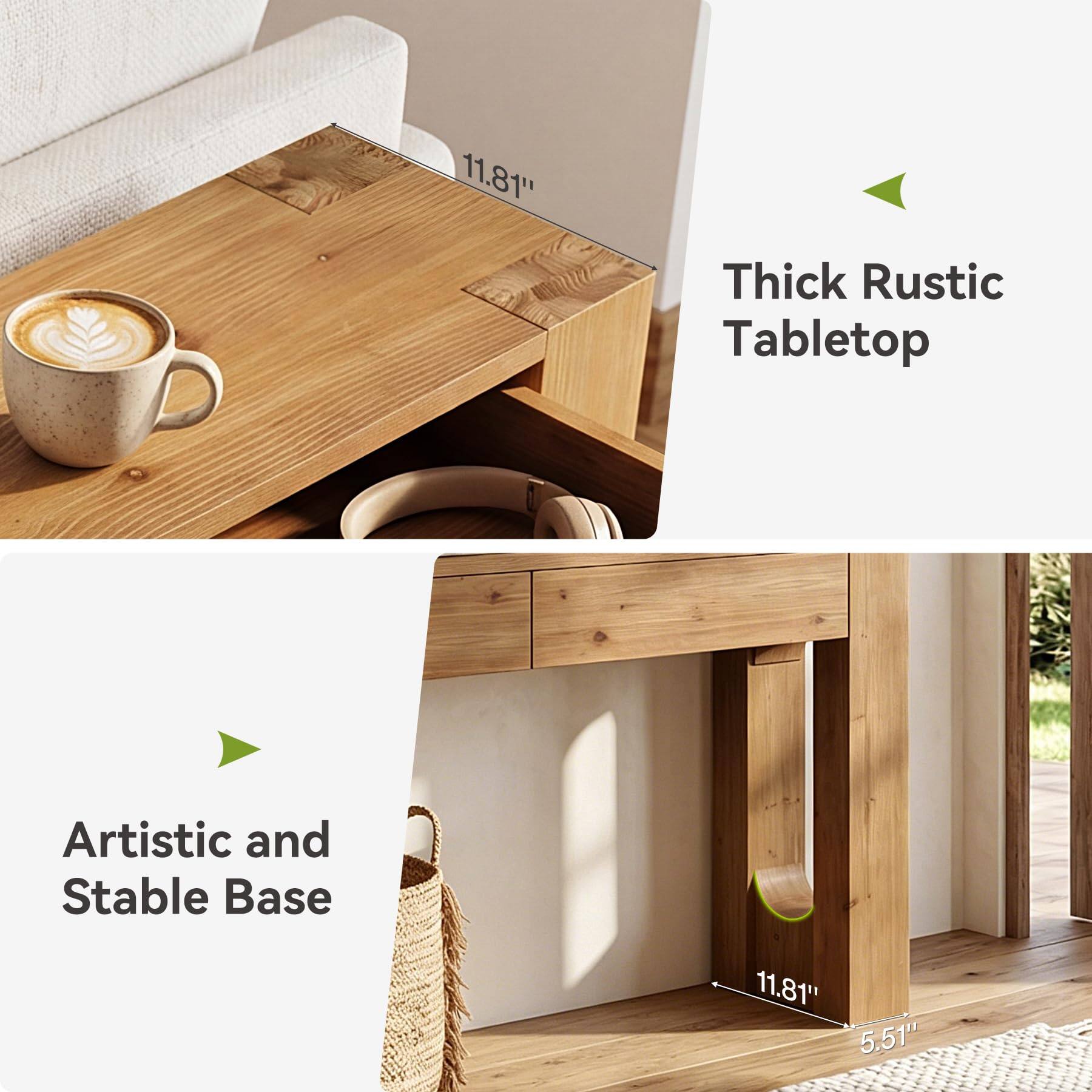 11.81"  
Thick Rustic Tabletop  
Artistic and Stable Base  
11.81" 5.51"