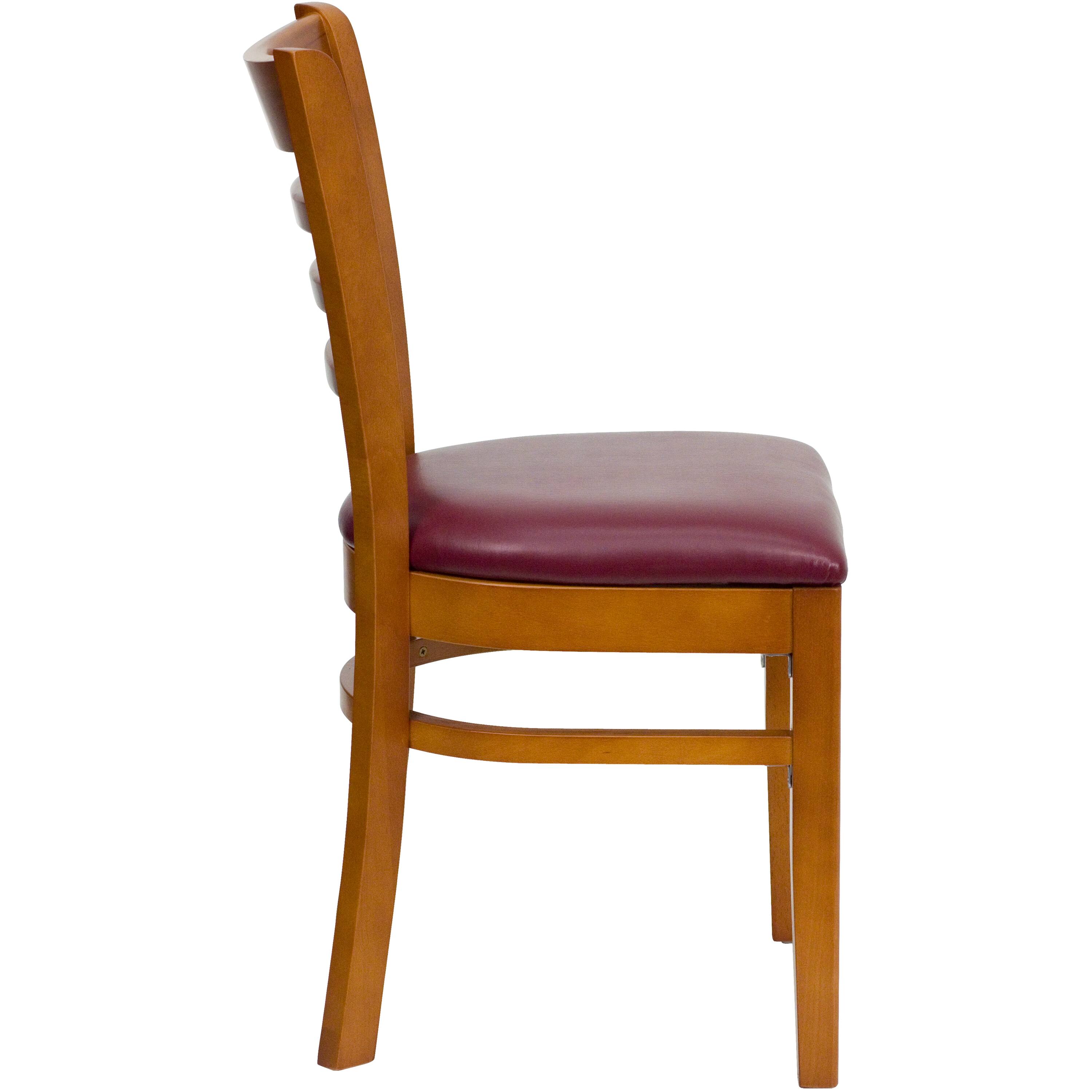 Alt View 5. Emma + Oliver - 2 Pack Ladder Back Wooden Restaurant Chair - Burgundy Vinyl Seat/Cherry Wood Frame.