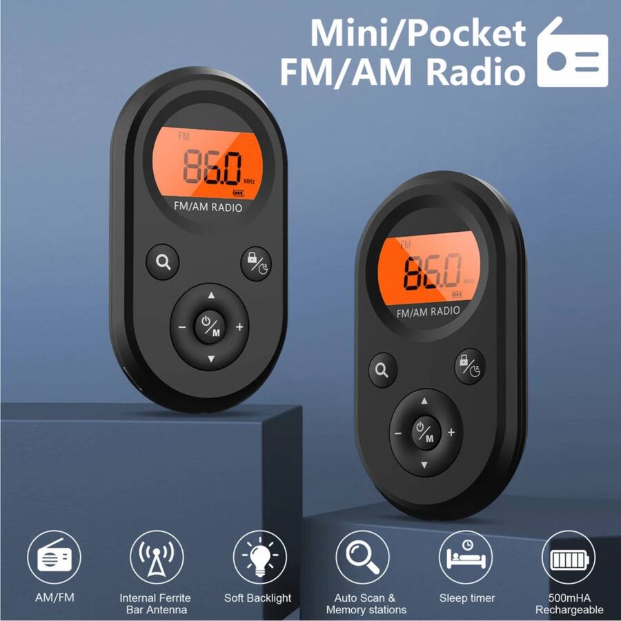 Home Collection Rechargeable Portable Pocket AM/FM Radio with LCD ...
