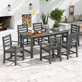 Gymax - 7 PCS Outdoor Dining Table Set for 6 People Rectangle Table & 6 Armchairs - Gray