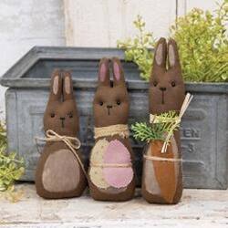 Angle. BreeBe - 3/Set Primitive Chocolate Bunny Family - Brown.