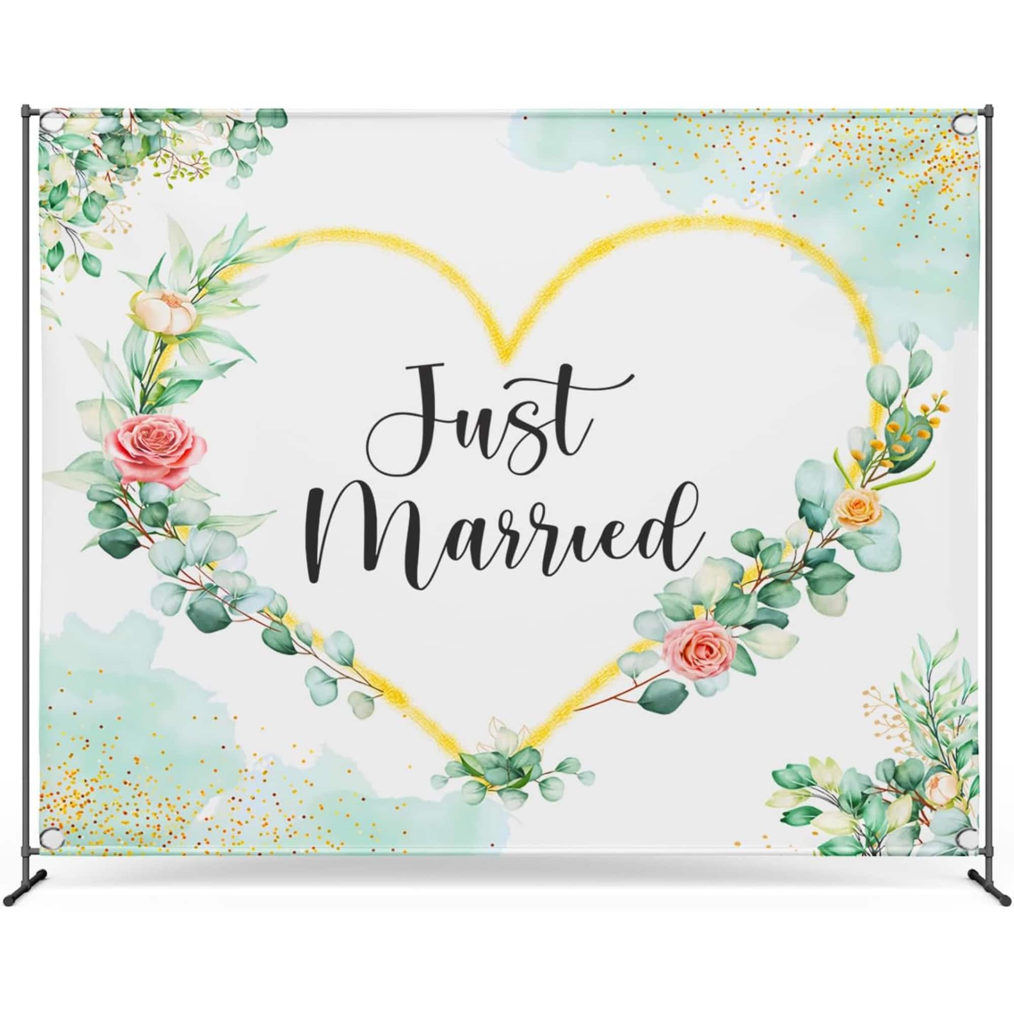 Zink - Wedding Photo Backdrop - Wrinkle-Free Photo Studio Backdrop with Just Married Text - Multicolor