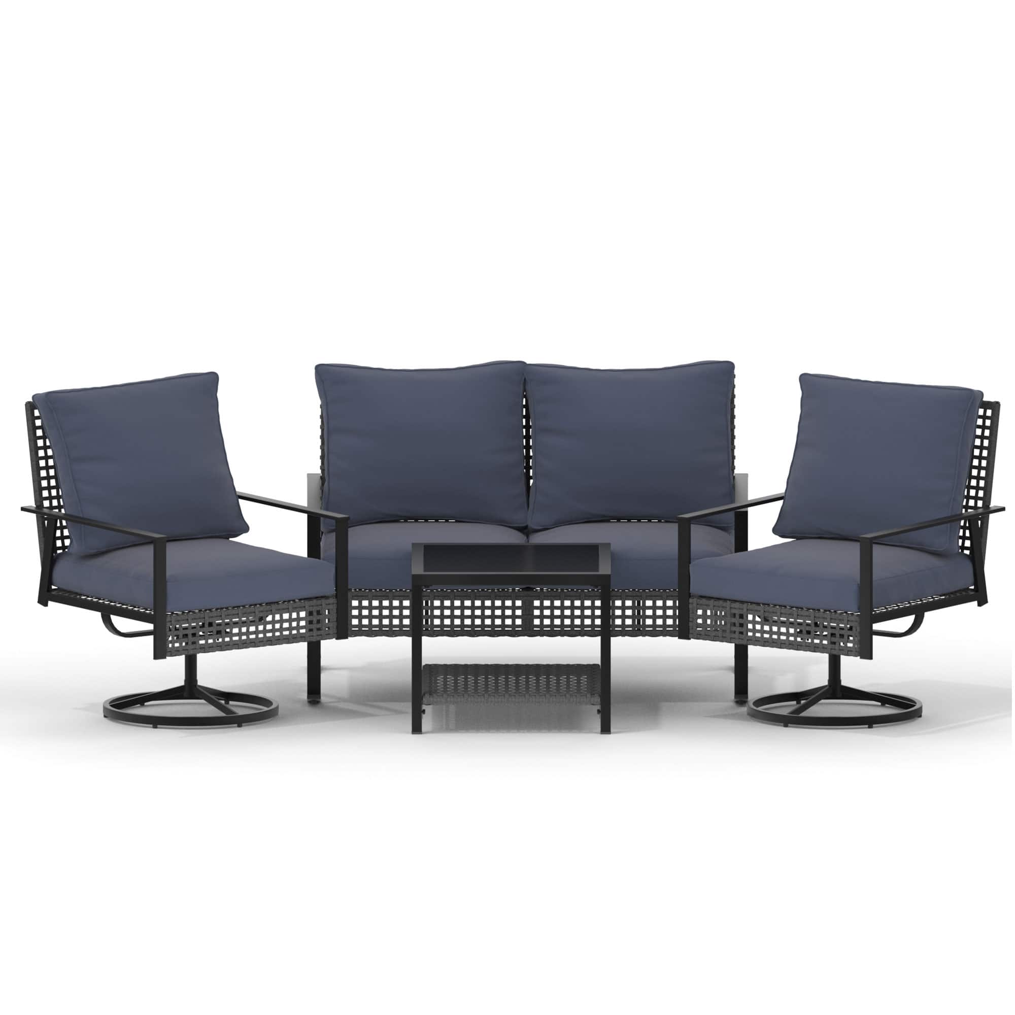 Ainfox - 4pcs Patio Furniture Set For Backyard Balcony Poolside Garden - Gray