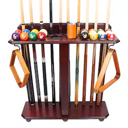 GSE Games & Sports Expert - Wood 10 Floor Stand Pool Cue Rack Only Holds Full Balls Set, Ball Racks, Drink Holders - Mahogany