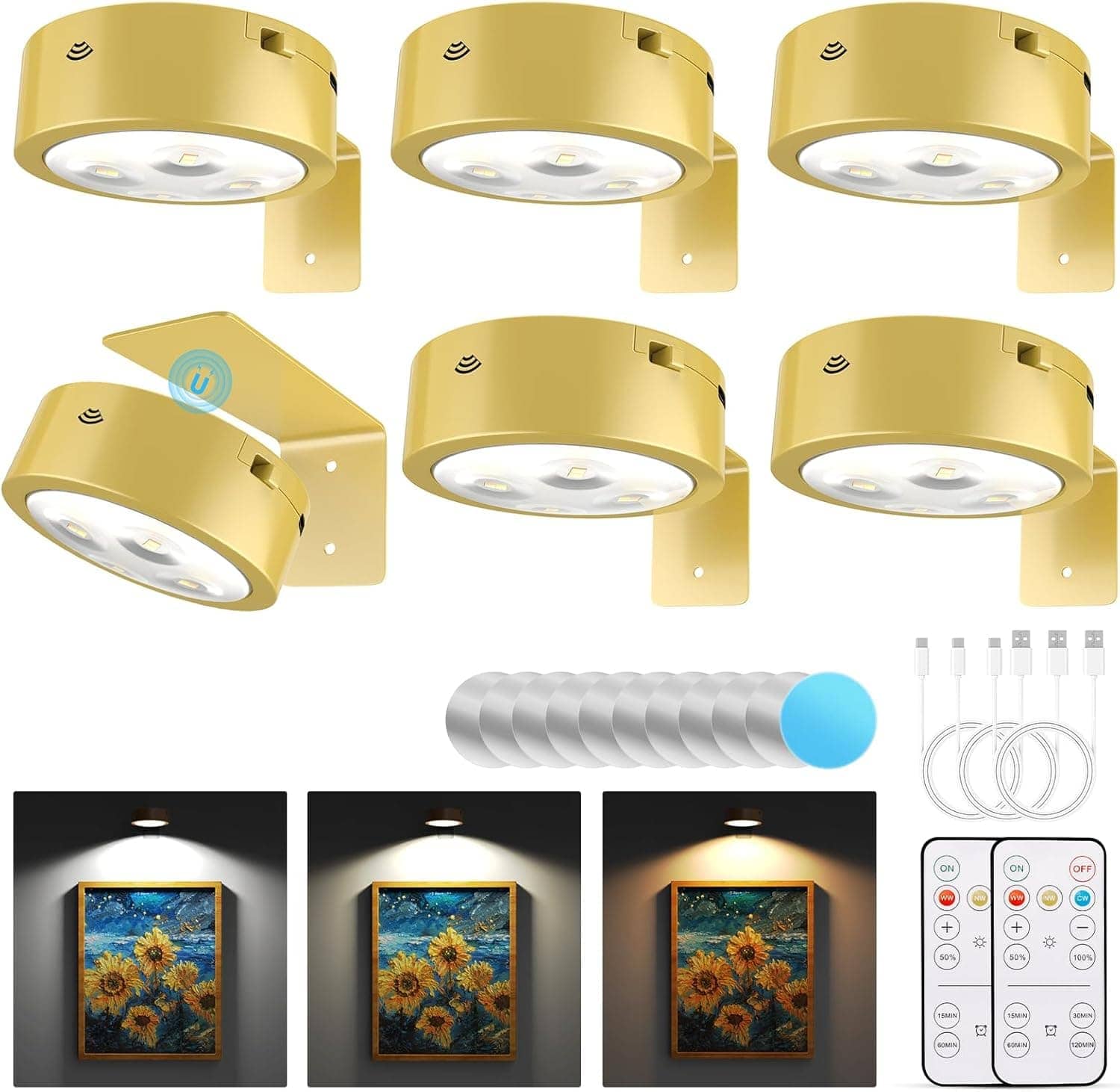 FINEAK - 6-Pack Rechargeable Magnetic Picture Lights (Golden)