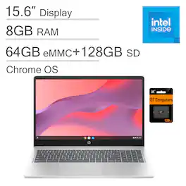 HP - Chromebook Laptop - 15.6'' HD - Intel Processor N200 2023 - 8GB Memory - 192GB - Natural Silver