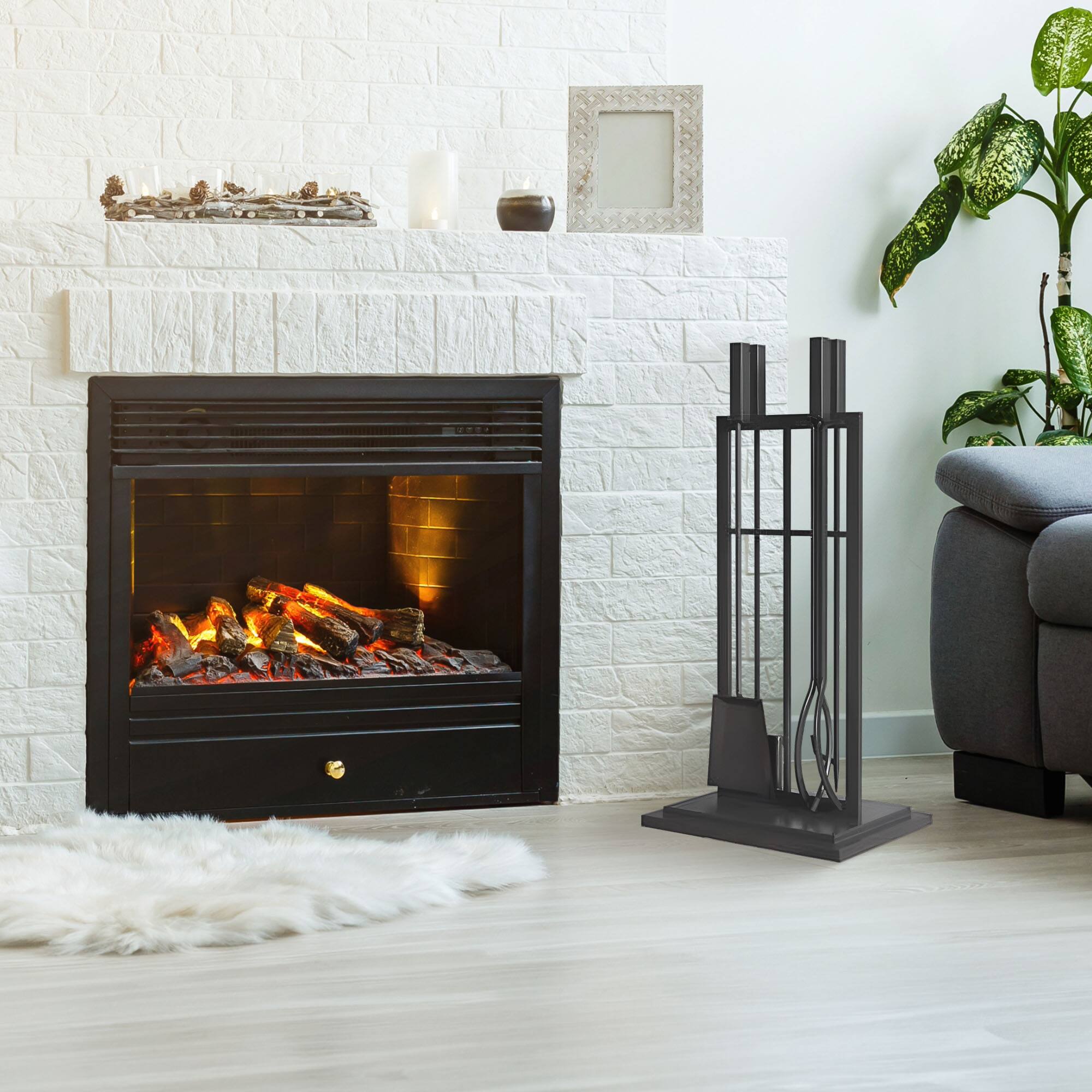 Alt View 4. Panacea - Panacea Open Hearth Fireplace Tool Set w/Brush, Shovel, Poker, Tong & Stand - Black.