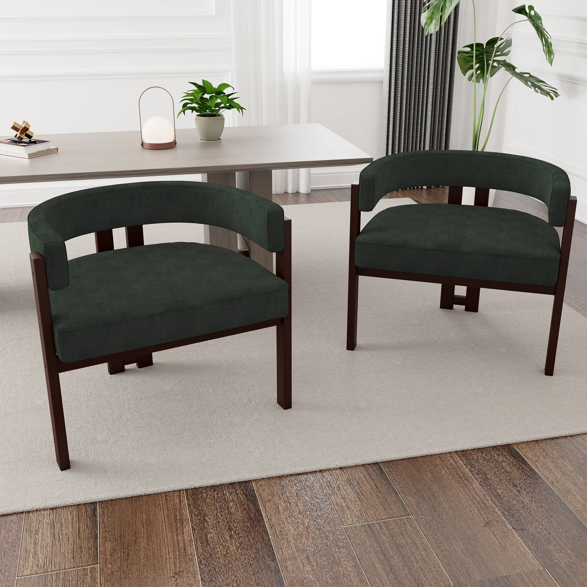 Alt View 1. Ecooso - Set of 2 Modern Accent Chairs, Chenille Upholstered Armchairs with Open Back and 3-Leg Barrel Design - Emerald.