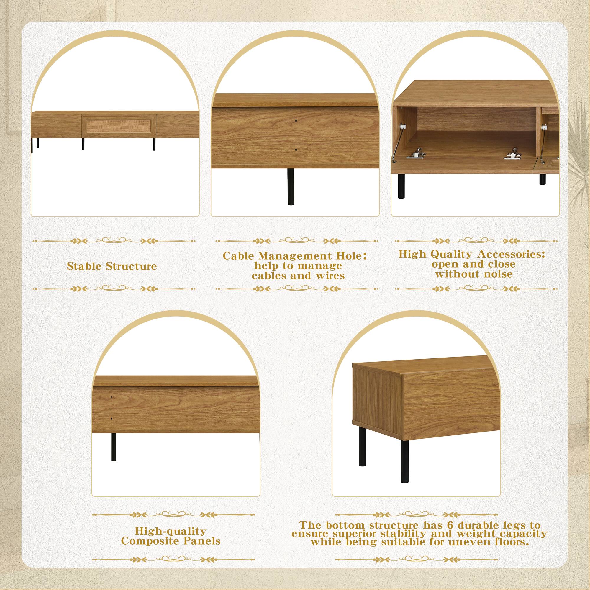 - Stable Structure
- Cable Management Hole: help to manage cables and wires
- High Quality Accessories: open and close without noise
- High-quality Composite Panels
- The bottom structure has 6 durable legs to ensure superior stability and weight capacity while being suitable for uneven floors.