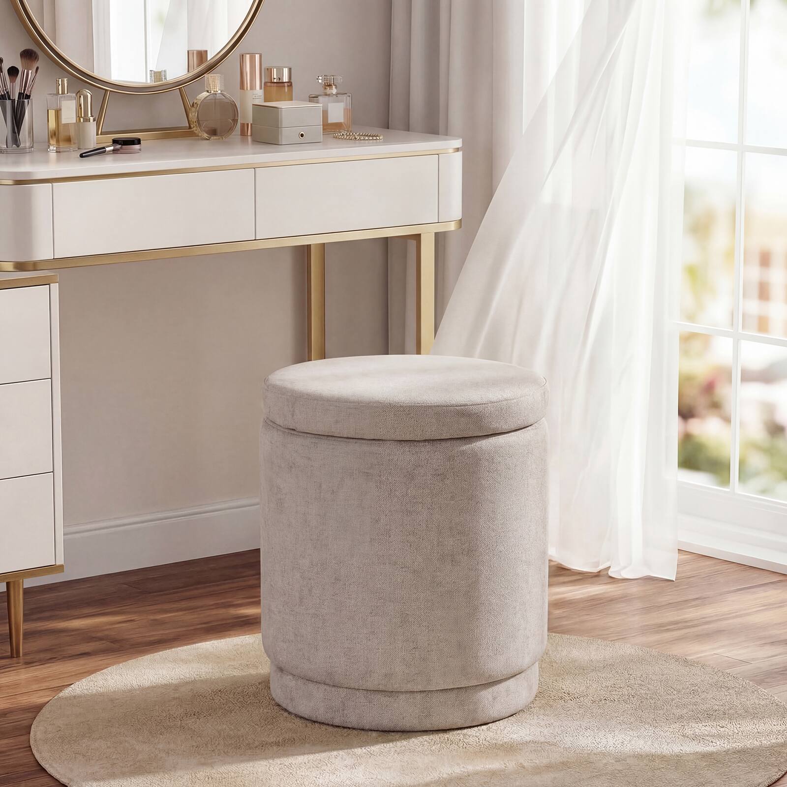 Alt View 4. Costway - Costway Round Storage Ottoman Foot Rest with Removable Lid 400 LBS Weight Capacity for Home - Beige.